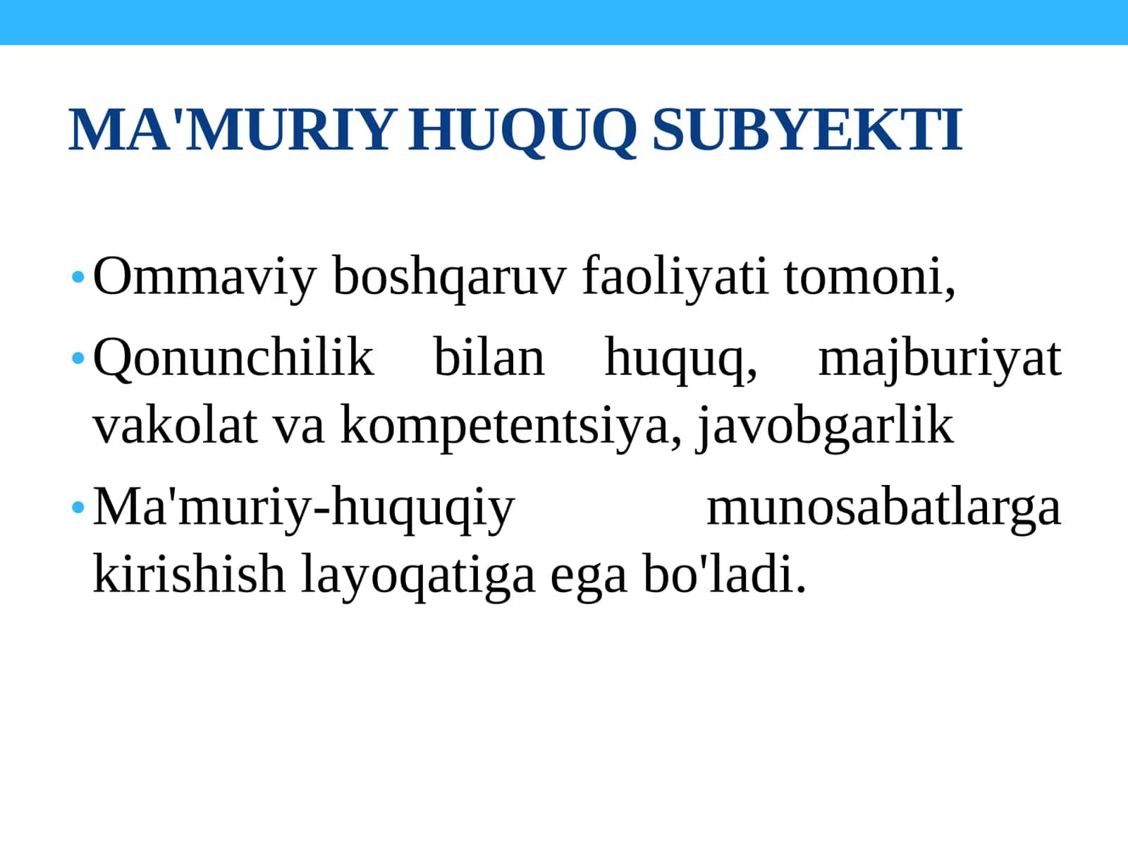 MA'MURIY HUQUQ SUBYEKTLARI 2