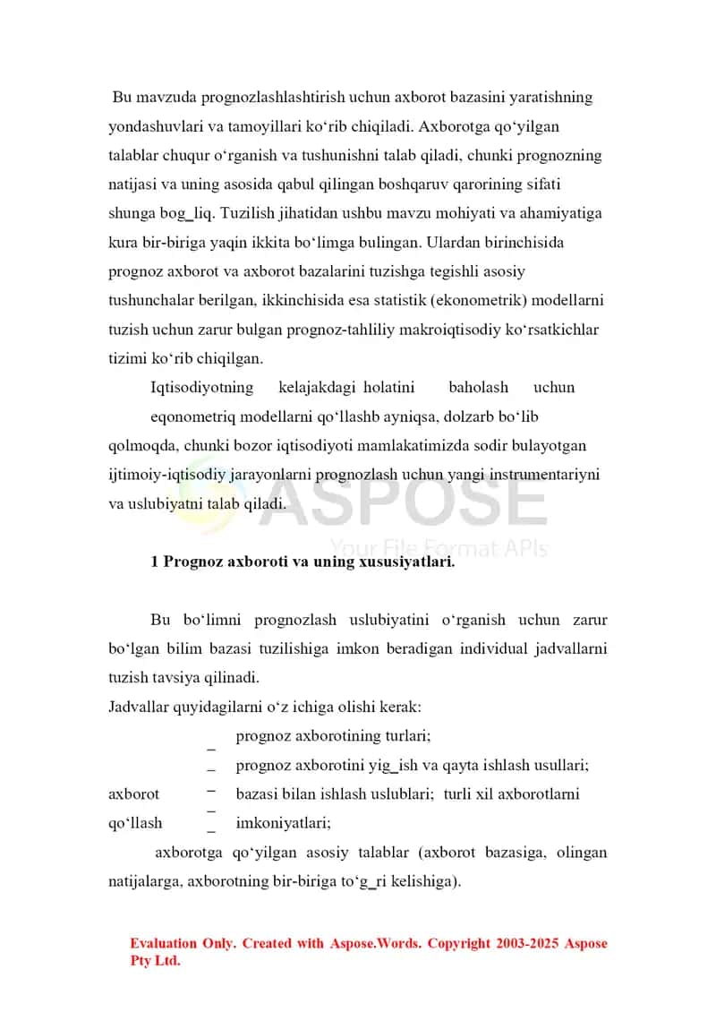 Prognozlashtirishning axborot bazasi 2