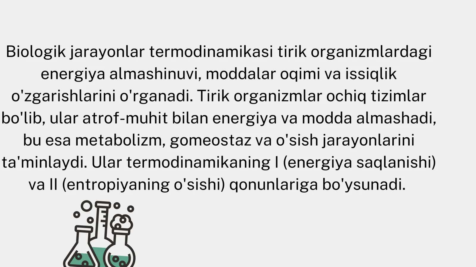Biologik jarayonlarning termodinamikasi 2