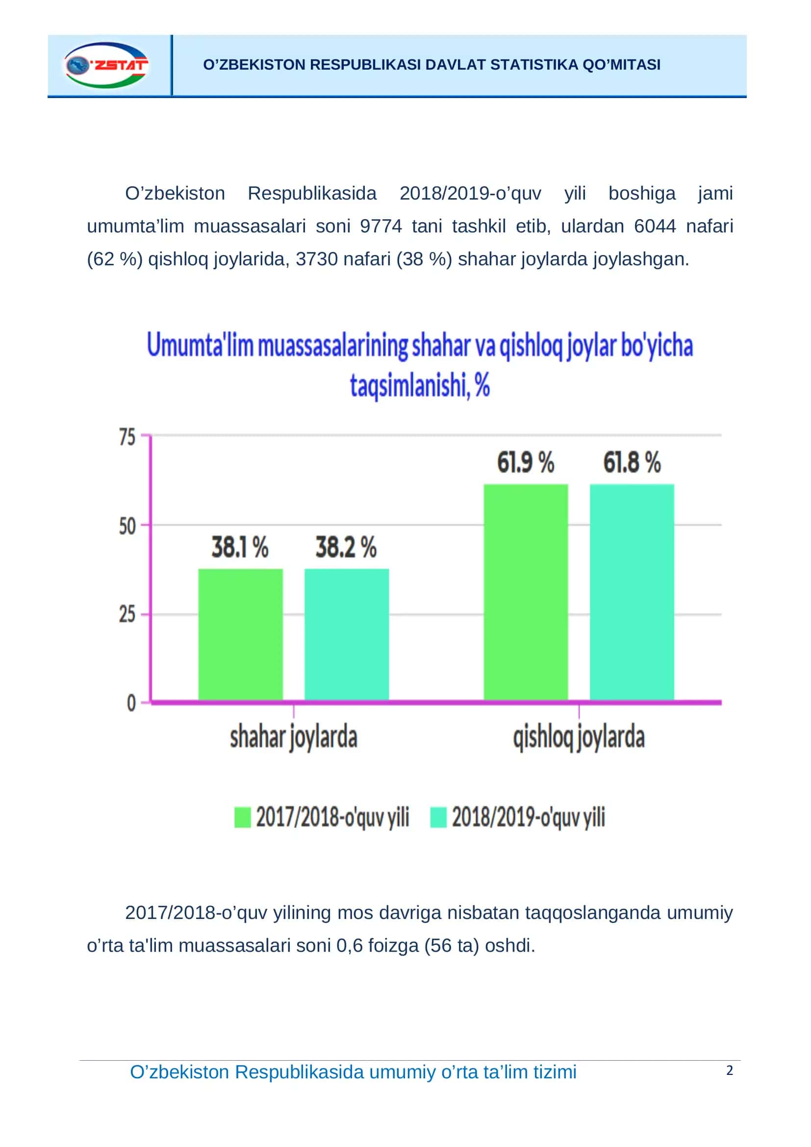 O’zbekiston Respublikasida umumiy o’rta ta’lim tizimi 2