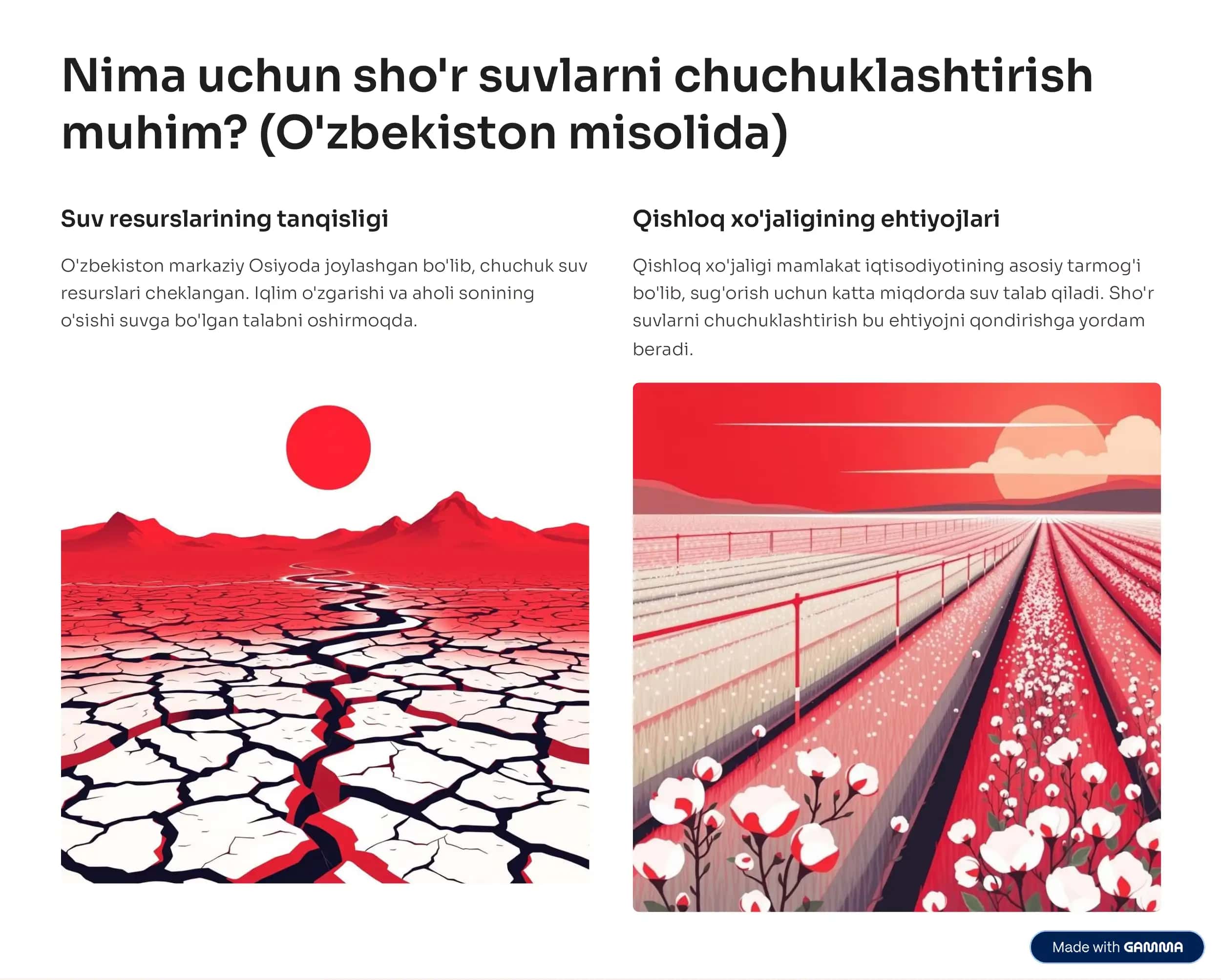 Oʻzbekiston hududida shoʻr suvlarni chuchuklashtirish 2