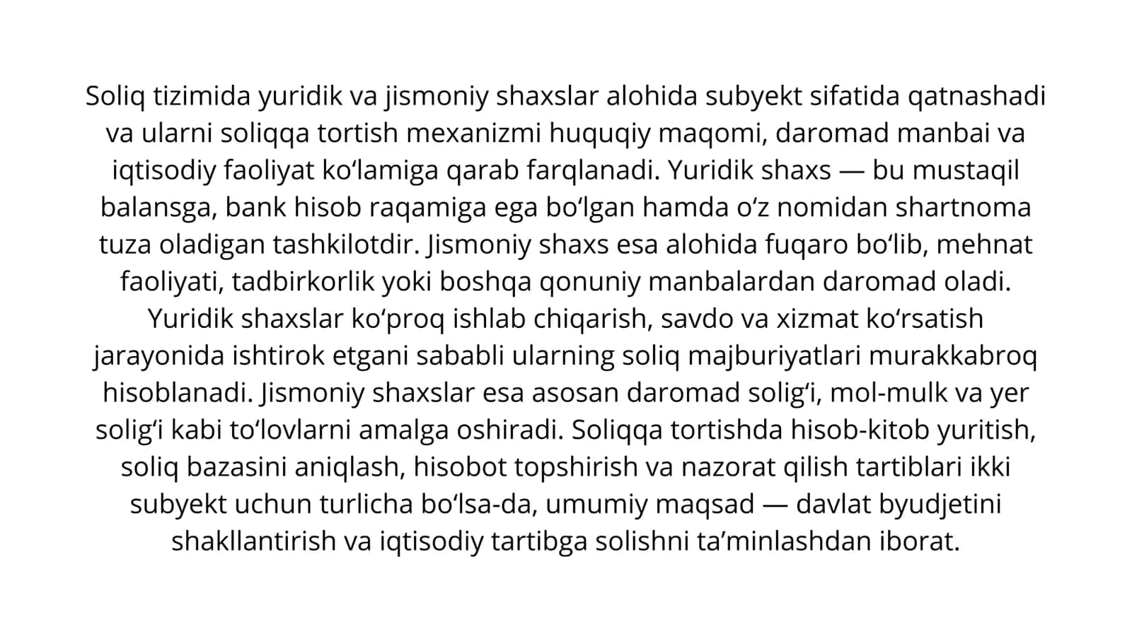 Soliqqa tortishning yuridik va jismoniy shaxslariga ta'siri 2