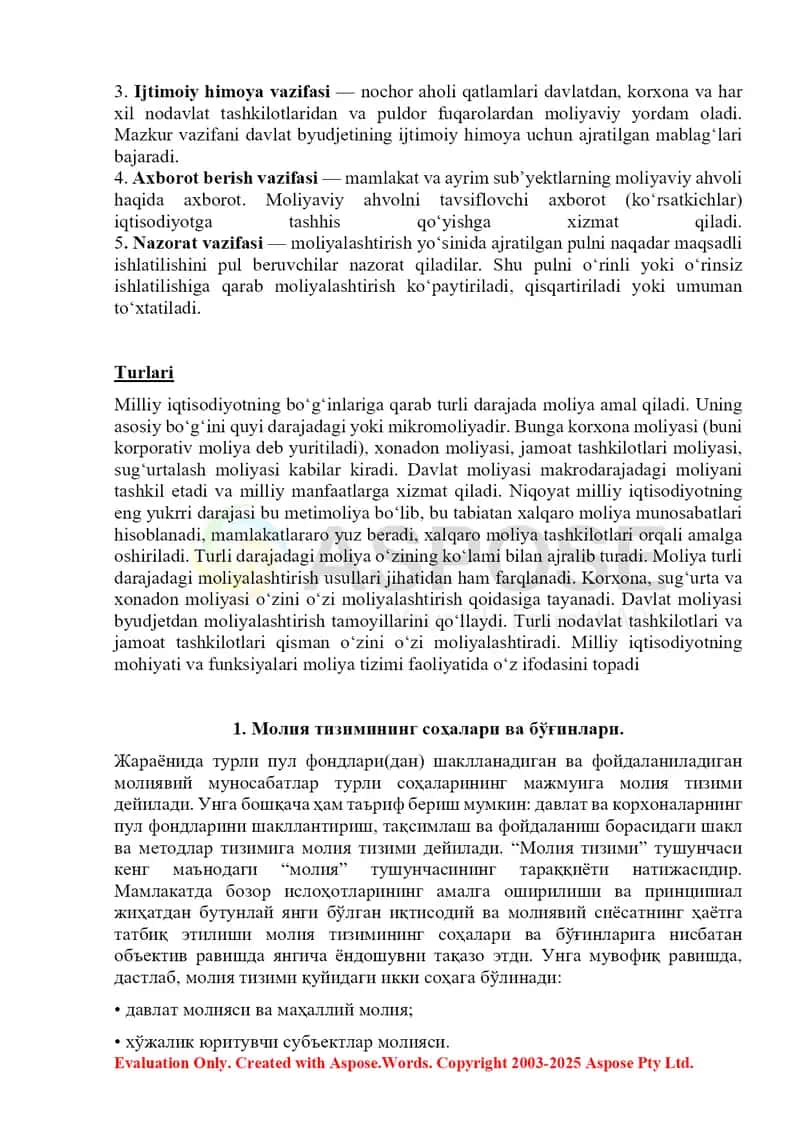 Moliya tushunchasi, vazifalari va turlari 2