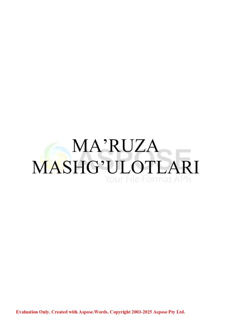 Halqa hosil qilish jarayonlari ma’ruza mashg‘uloti 2