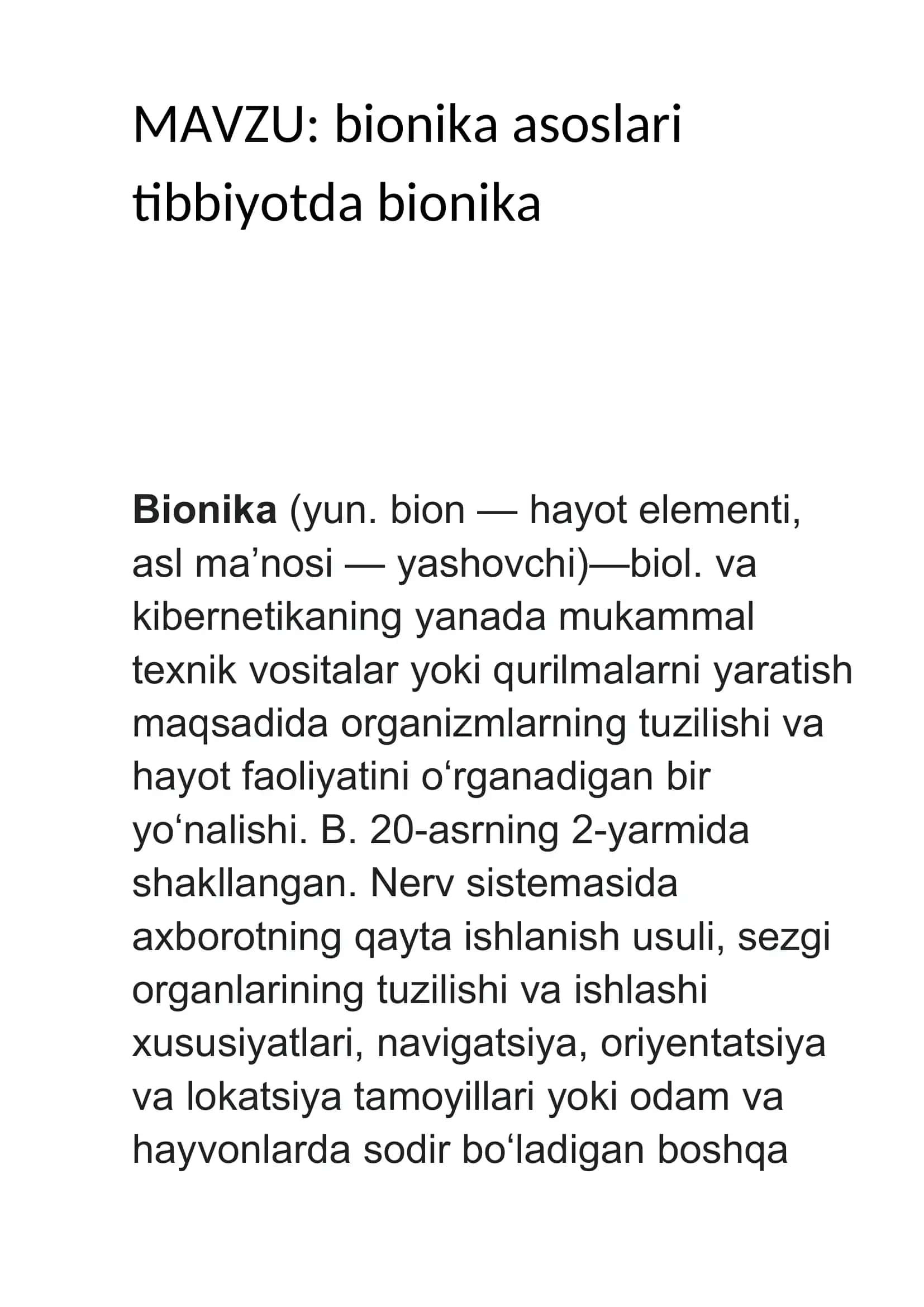 Bionika asoslari. Tibbiyotda bionika 2