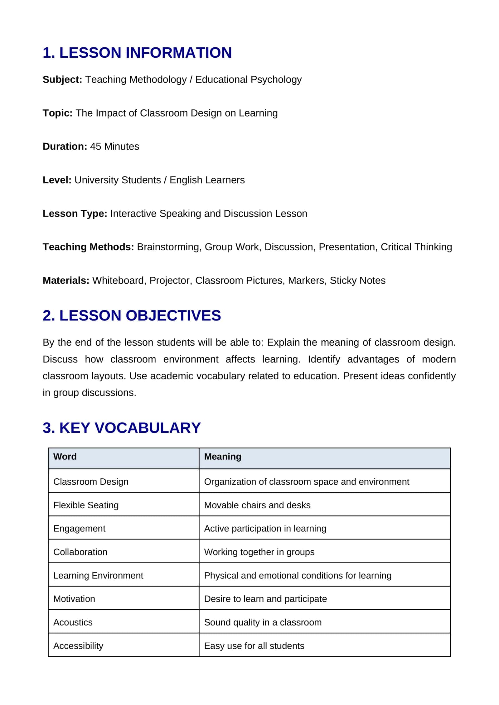 THE IMPACT OF CLASSROOM DESIGN ON LEARNING 2