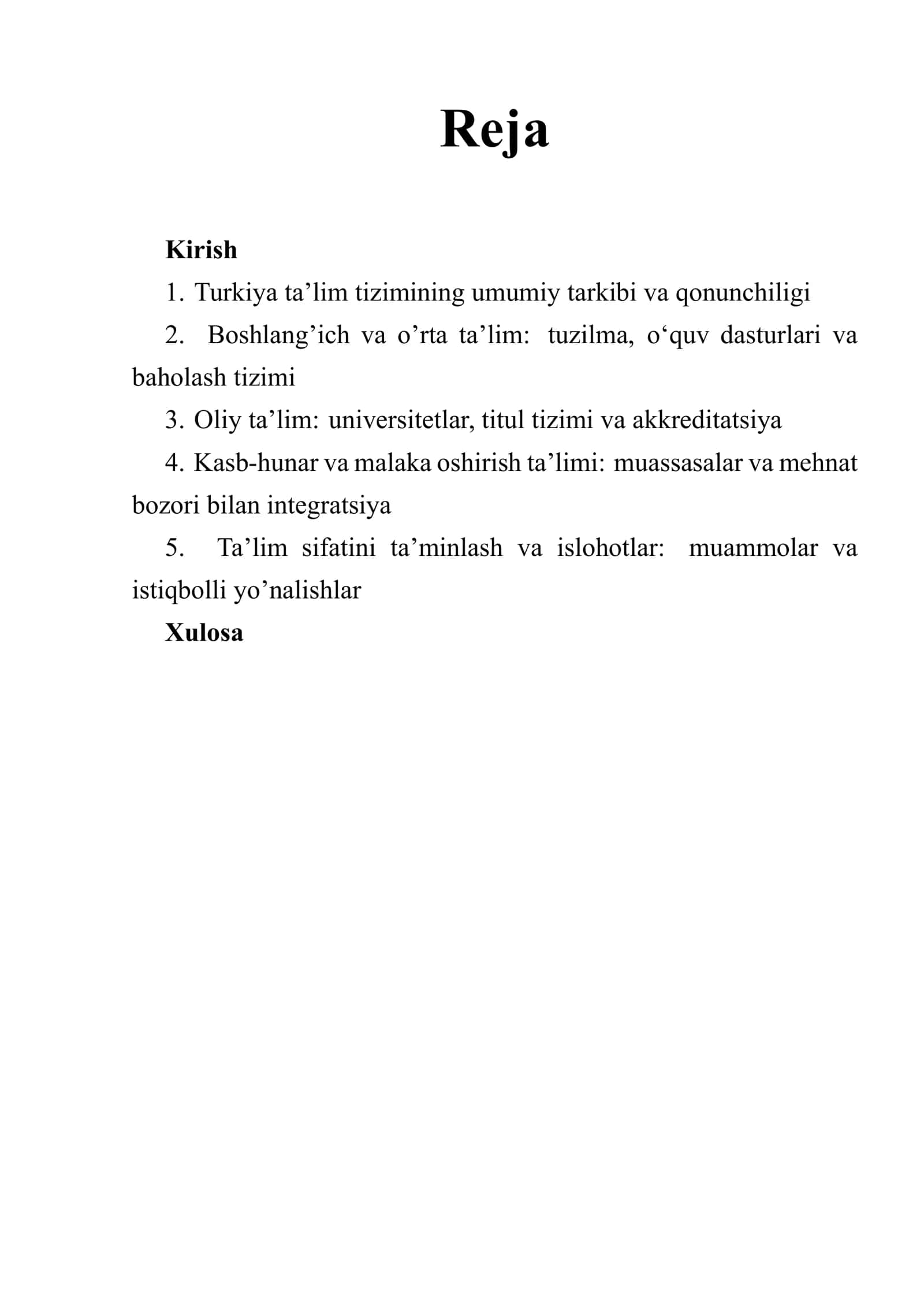 "Turkiyada talim tizimi" 2