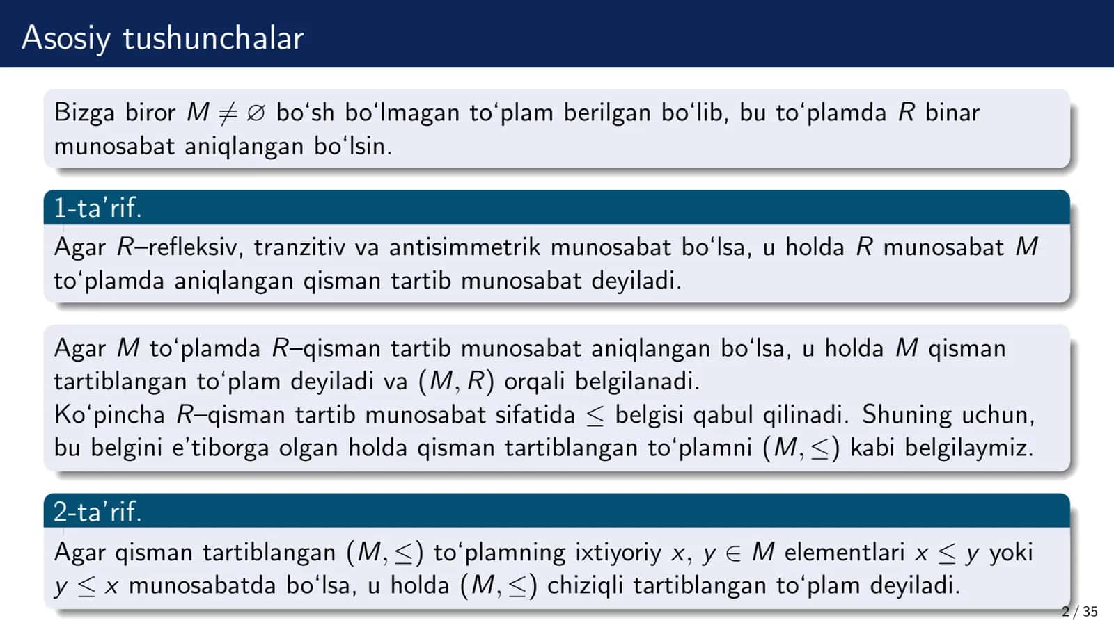 Tartiblangan to‘plamlar 2