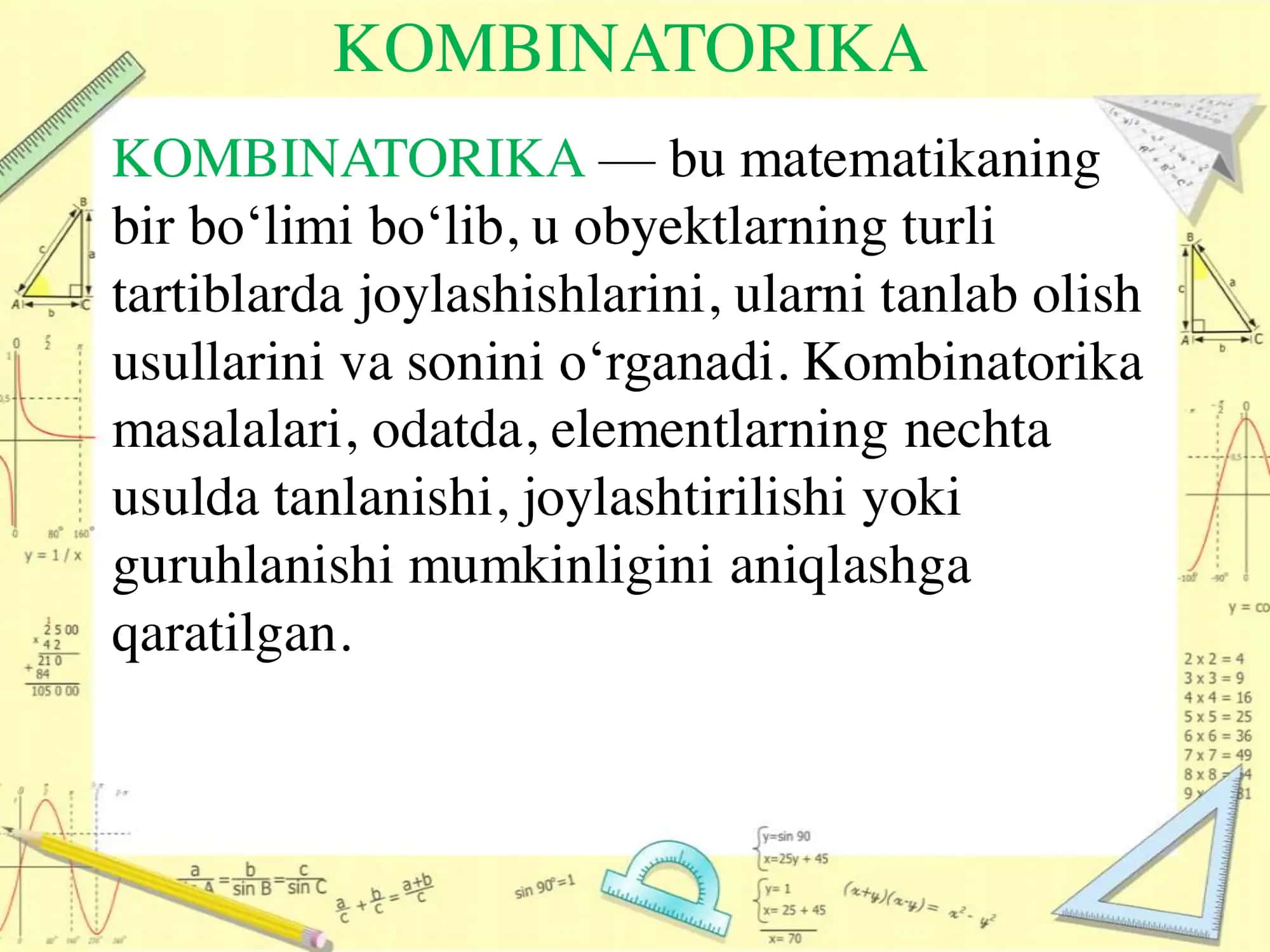 O'tilgan mavzular yuzasidan takrorlash. 2