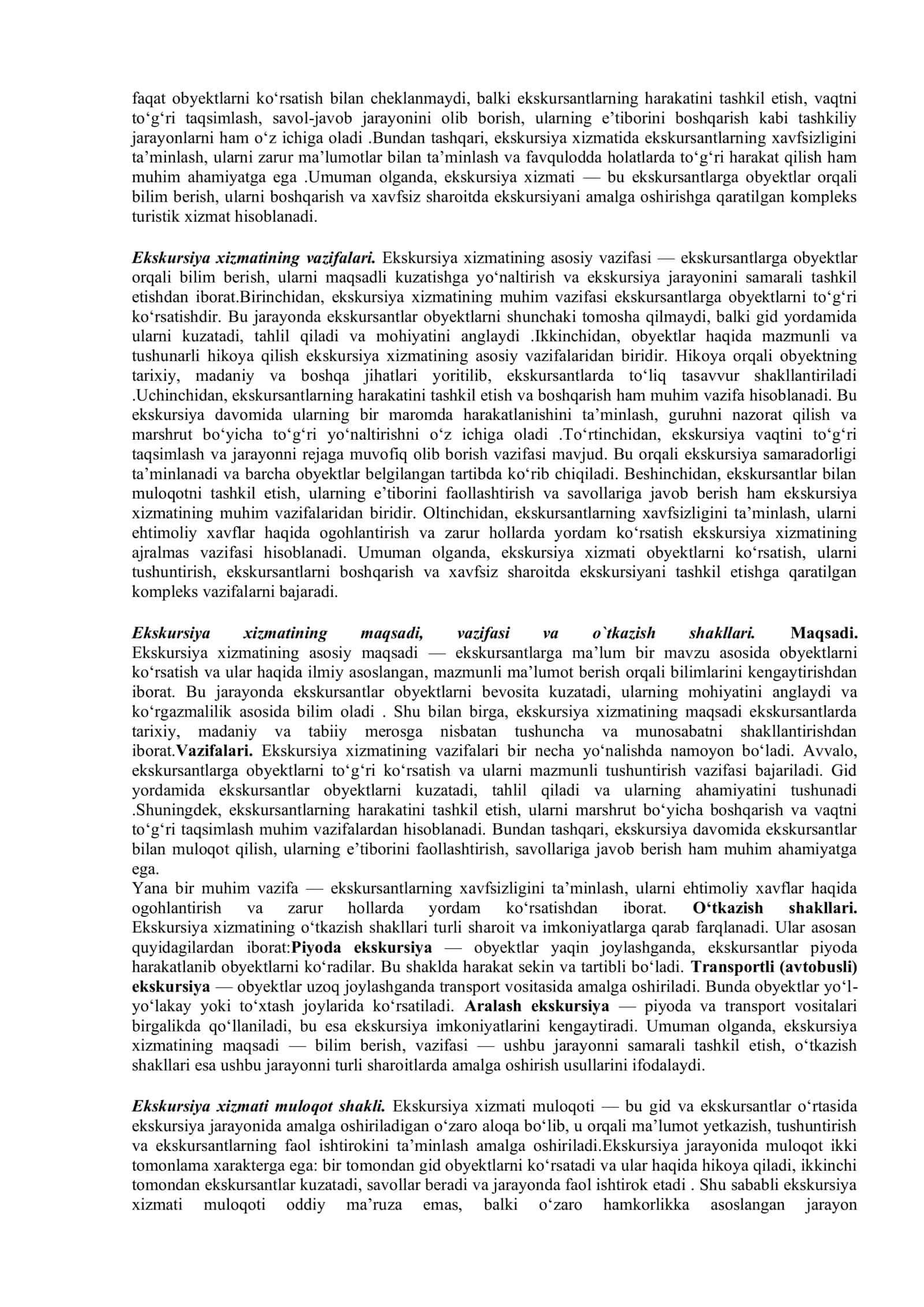 Ekskursiya xizmatini tashkil qilish 2