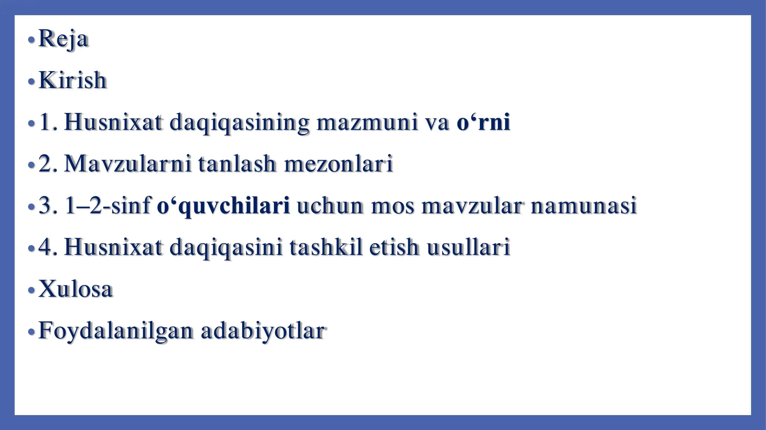 Husnixat Daqiqasi Uchun Mavzular 2