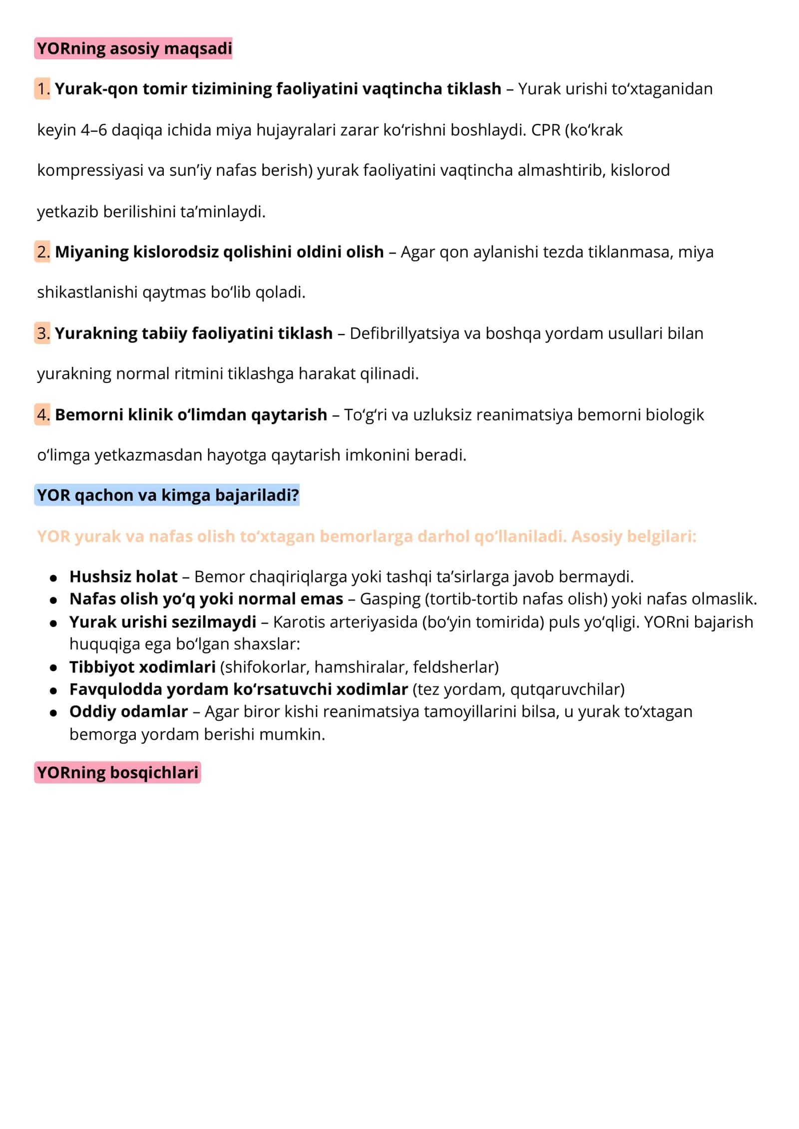 Yurak O’pka reanimatsiyasi 2