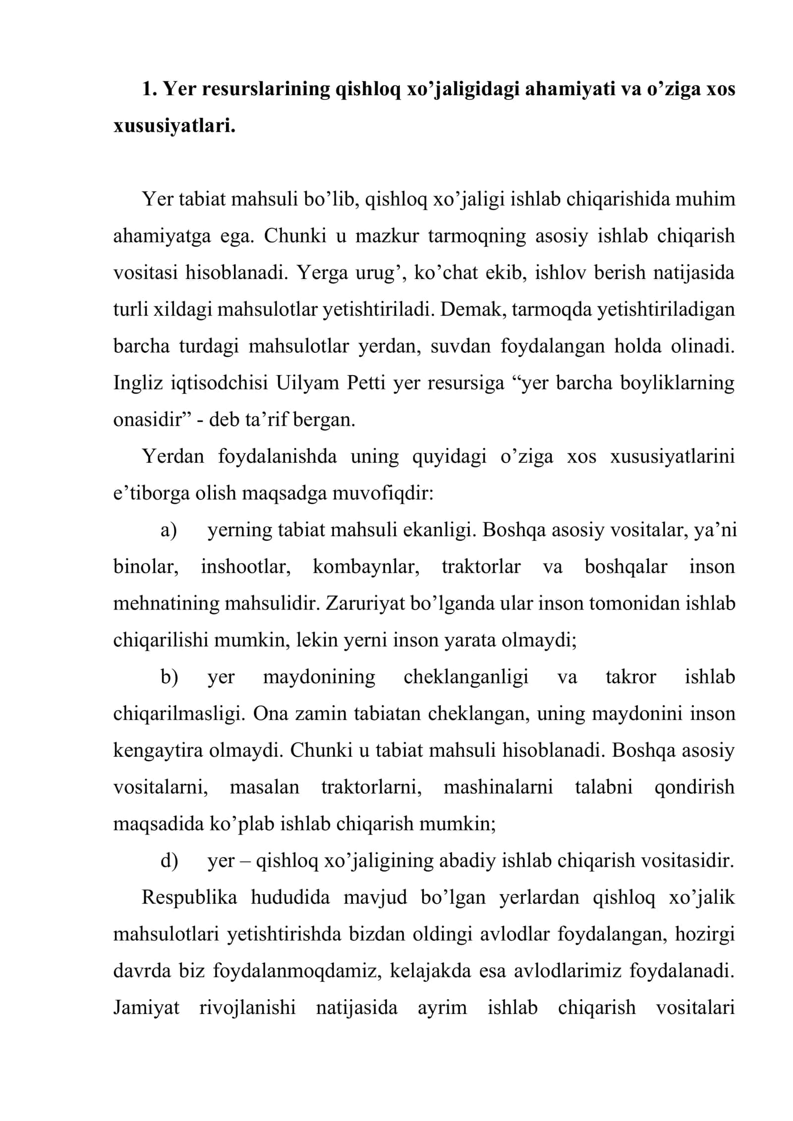 Qishloq xo’jaligida yer resurslari va ulardan foydalanish samaradorligi 2