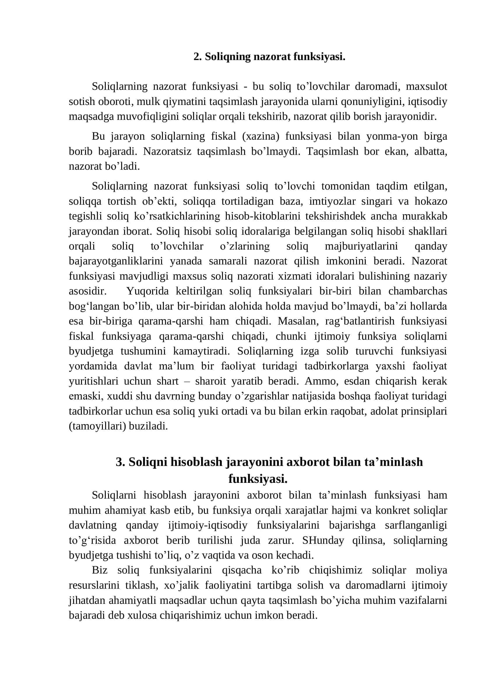Soliqlarning nazorat, rag‘batlantirish va boshqa funksiyalari 2