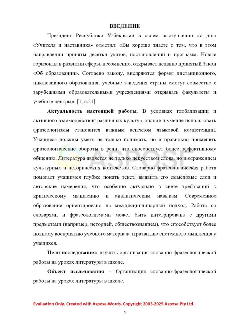 Организация словарно-фразеологической работы на уроках литературы в школе 2