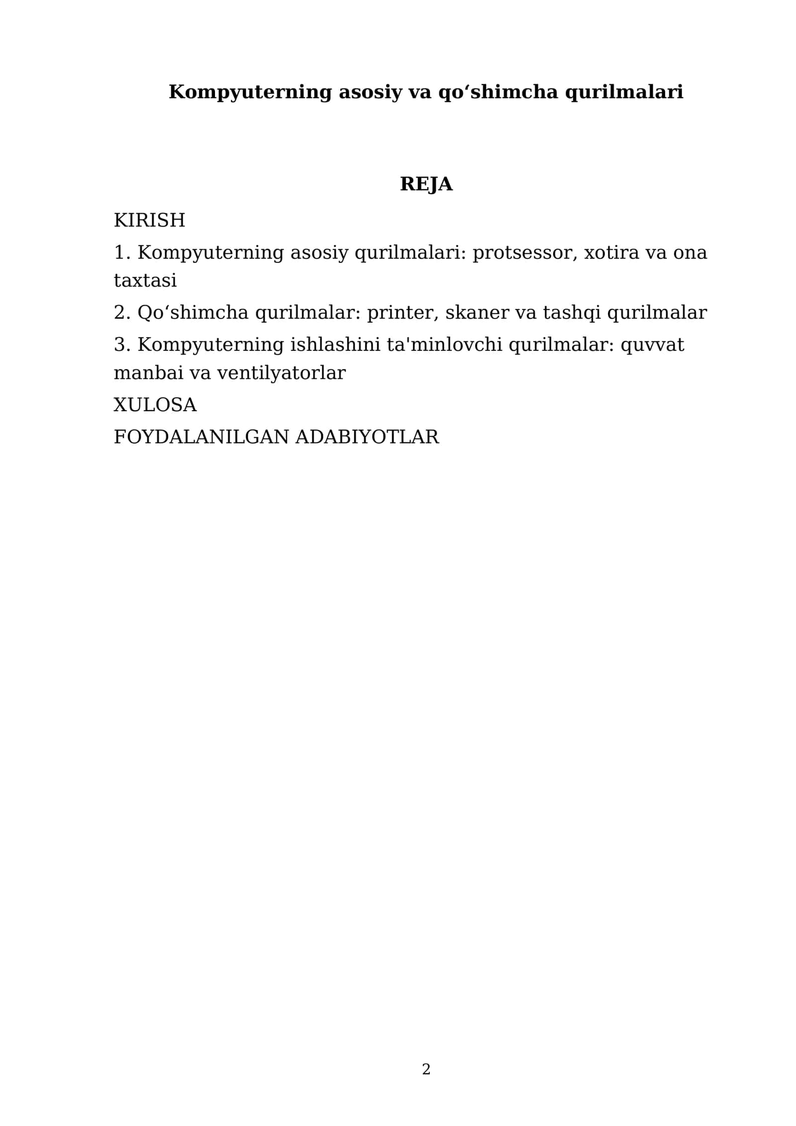 Kompyuterning asosiy va qoʻshimcha qurilmalari 2