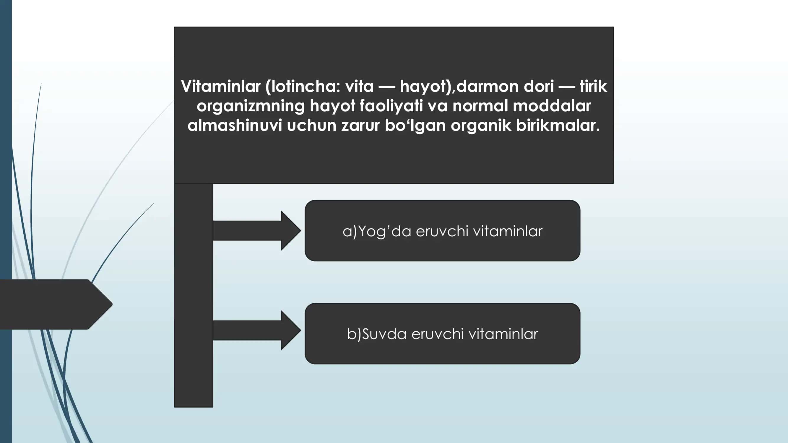 Yog’(A,D,E,K) va suvda(B1, B2, B6, B12, C) eruvchi vitaminlar 2