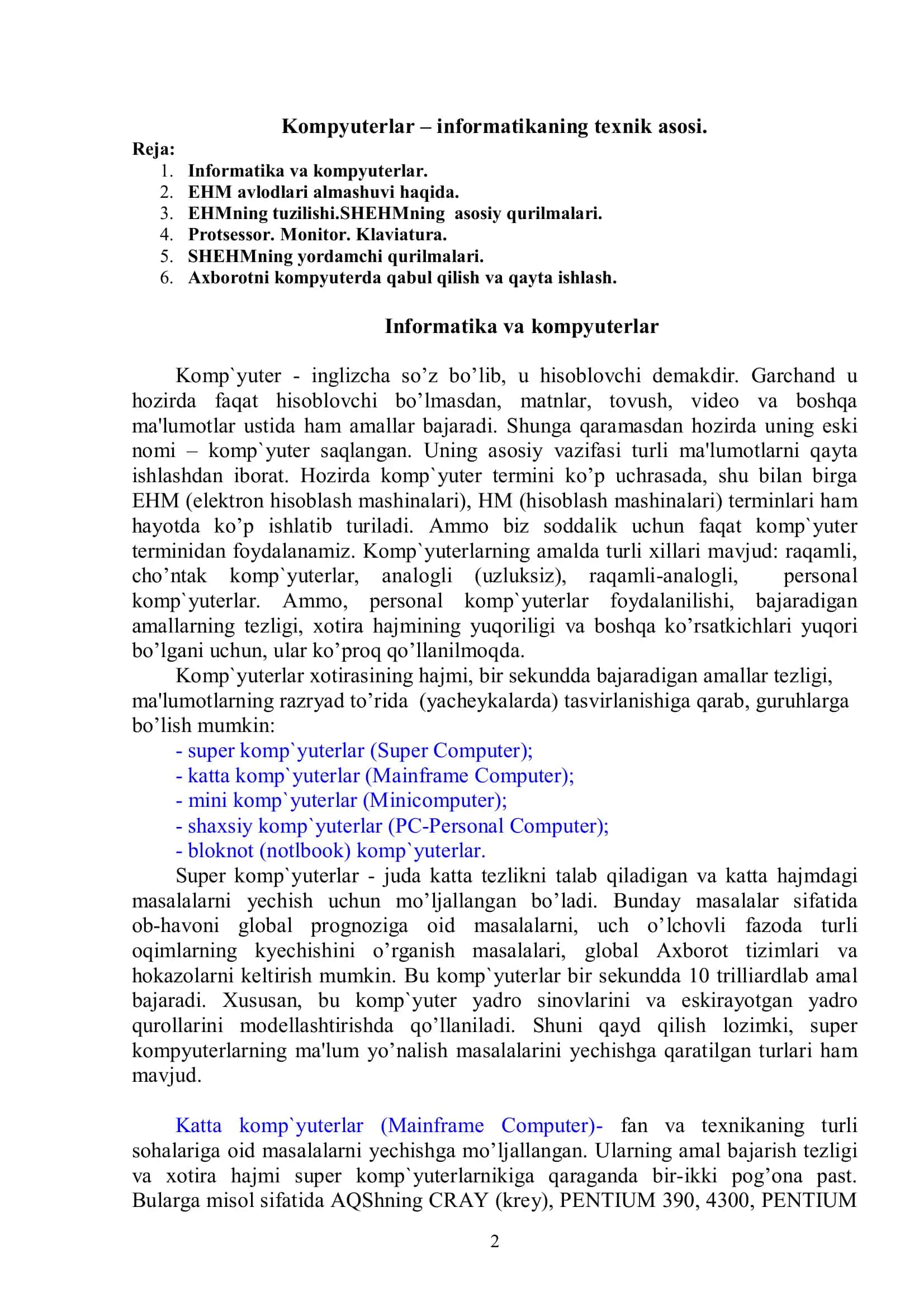 Kompyuterlar – informatikaning texnik asosi 2