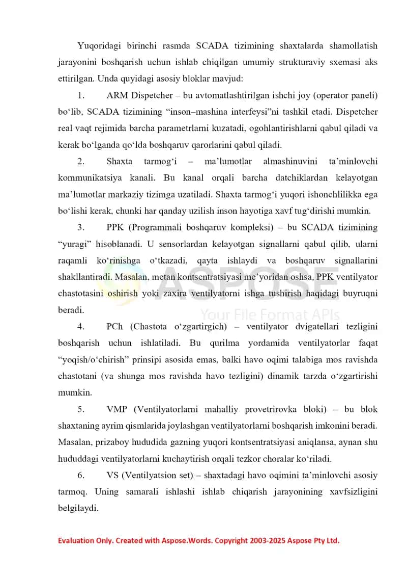 SCADA Shaxtalarda shamollatish tizimining mnemosxemasi 2