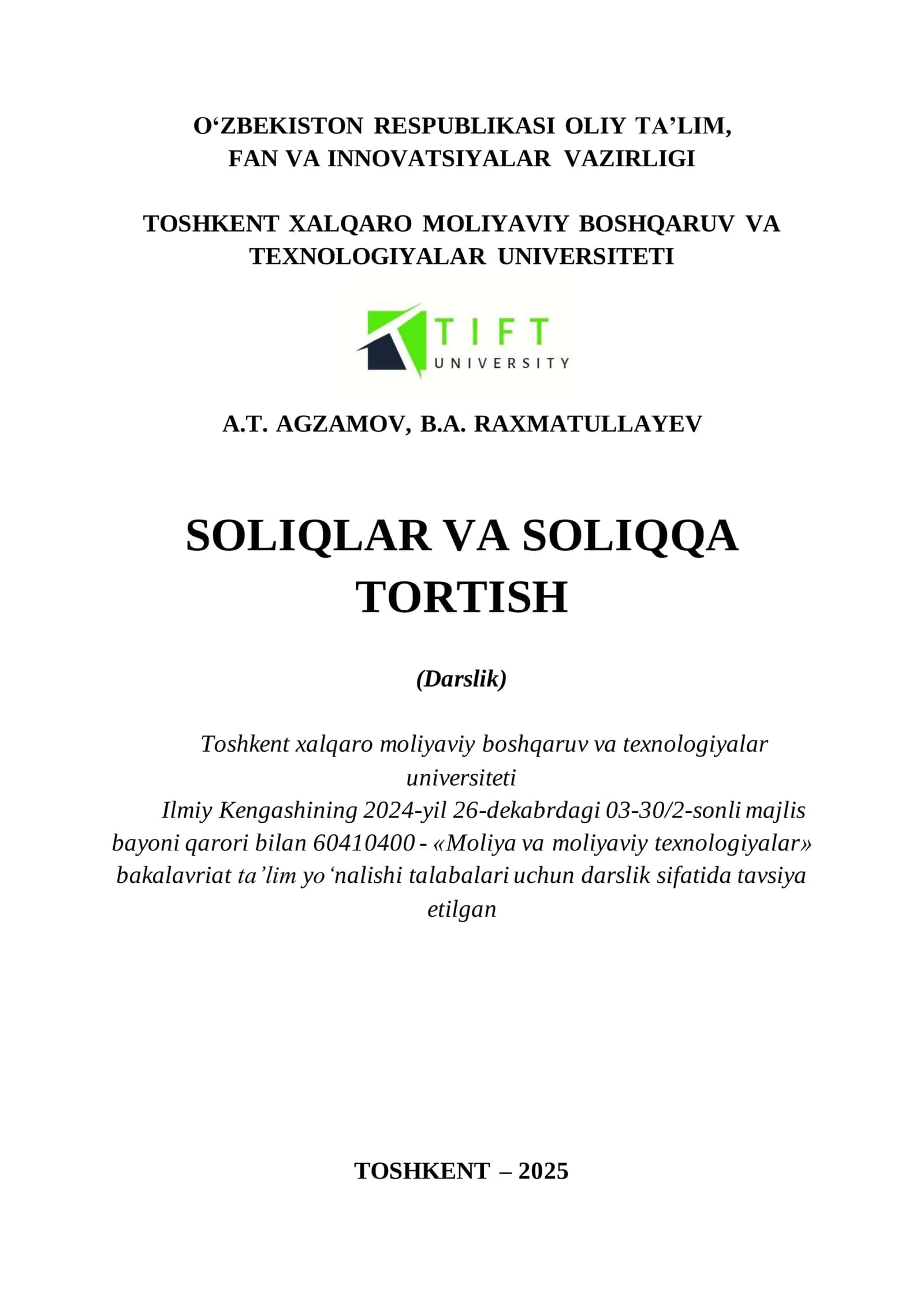 SOLIQLAR VA SOLIQQA TORTISH (Darslik) 2