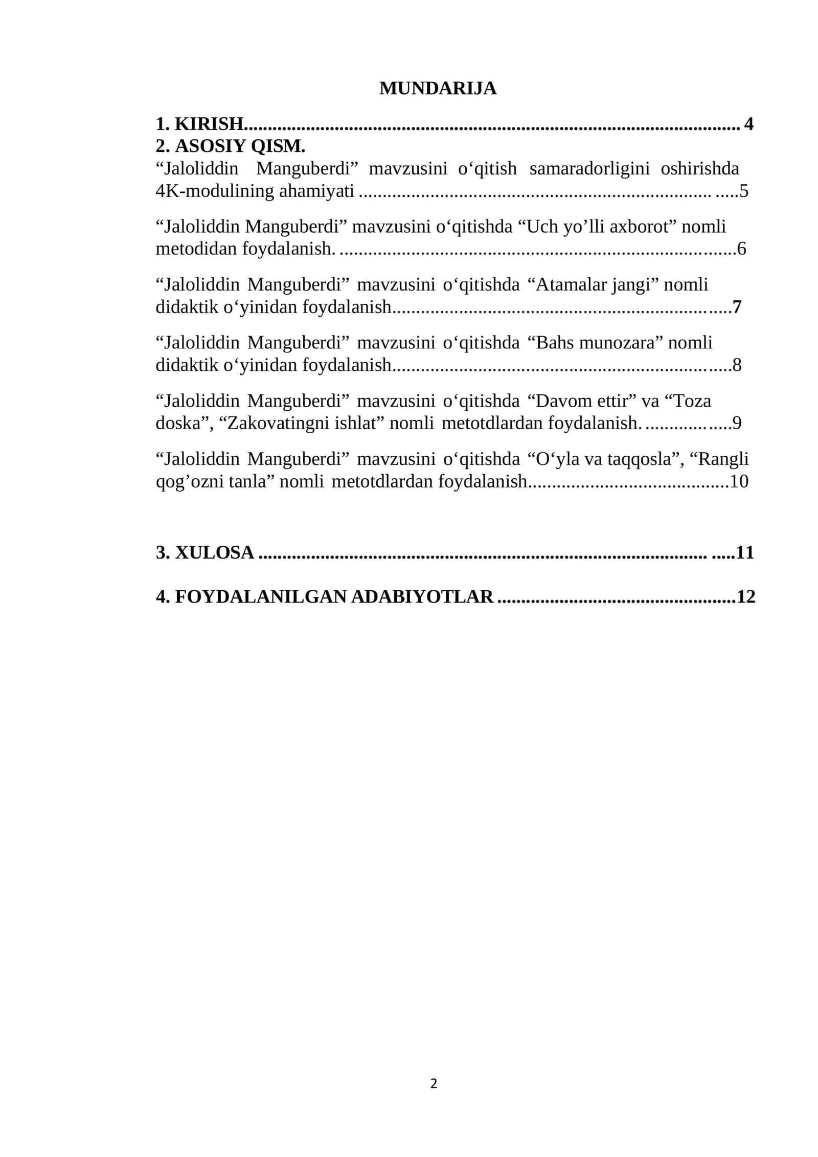 Tarix fanidan ommalashtirish ishi na'munasi 2