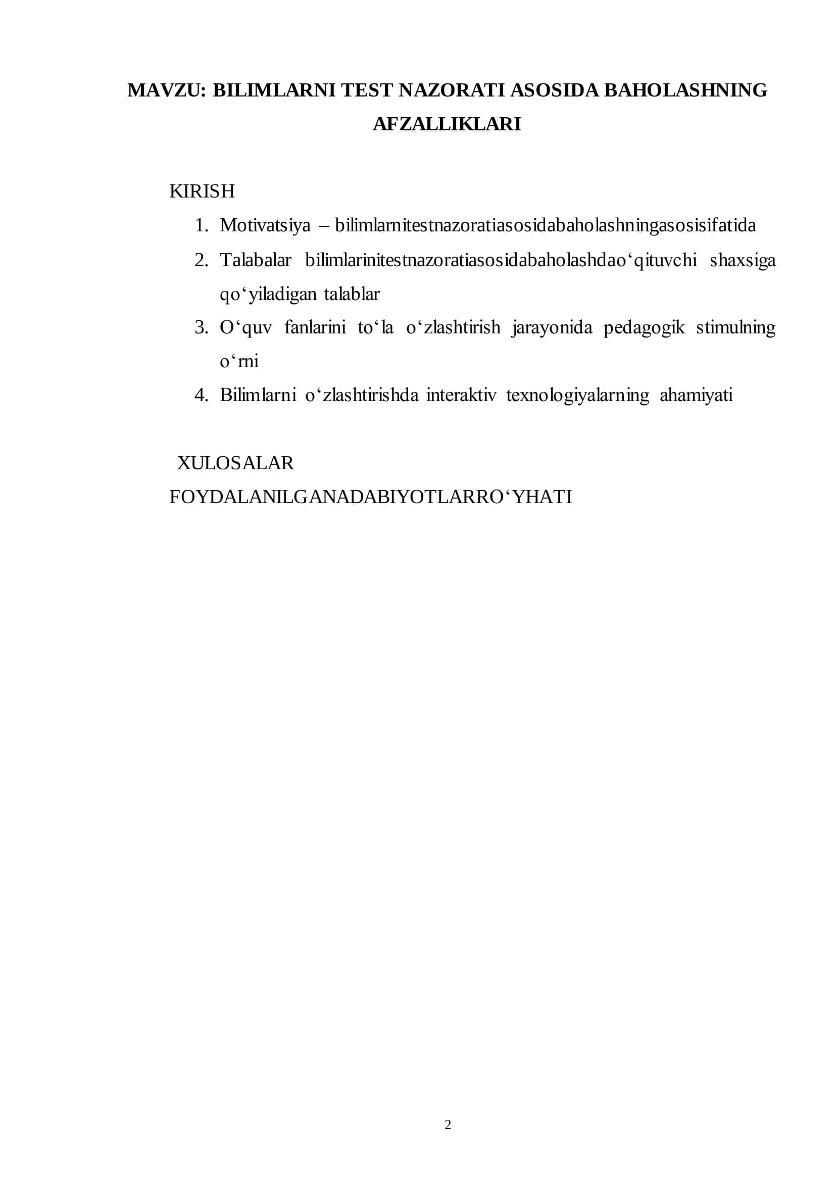 Bilimlarni Test Nazorati Asosida Baholashning Afzalliklari 2