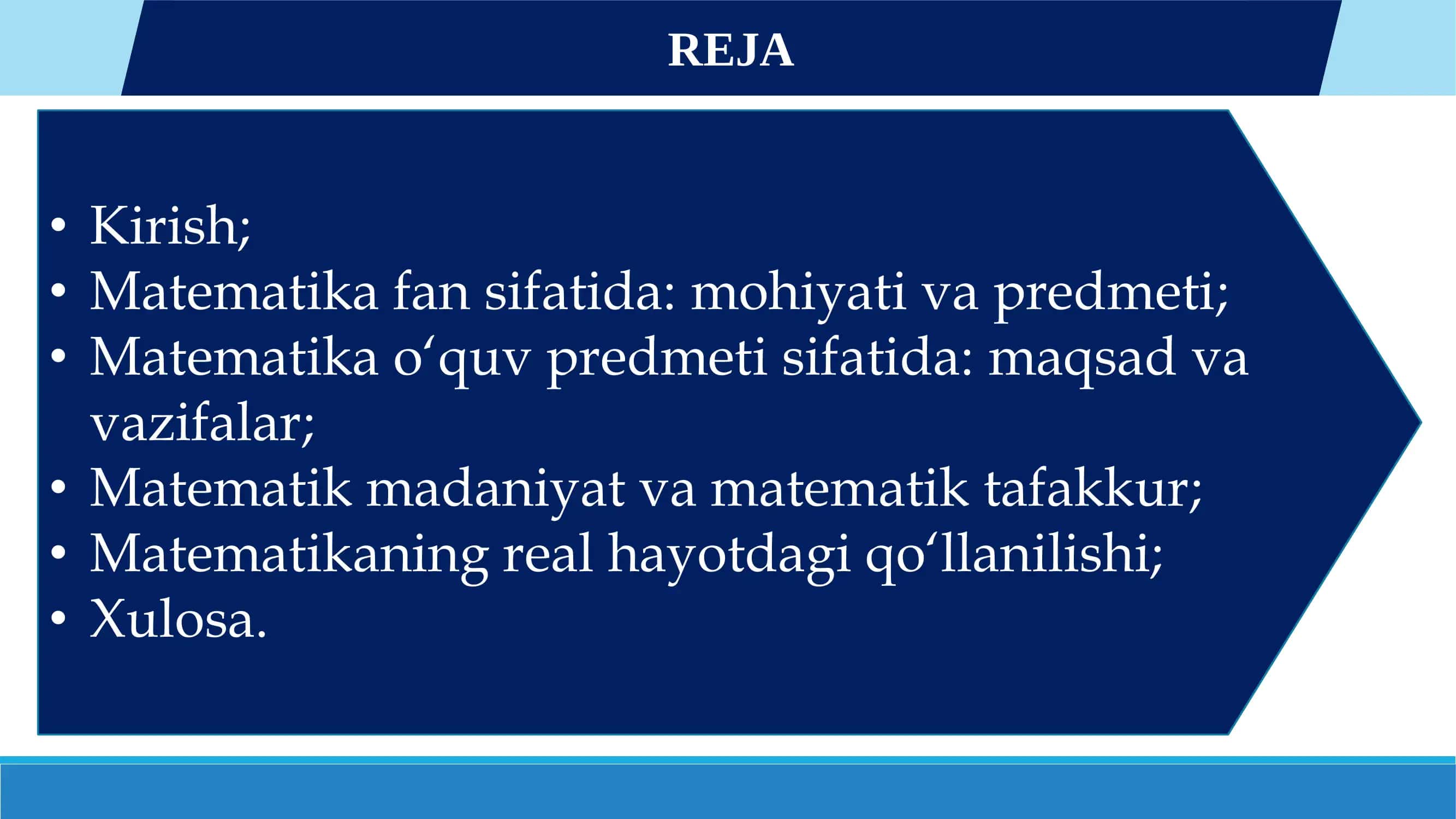 matematikaga fan va oʻquv predmeti sifatida tavsif 2