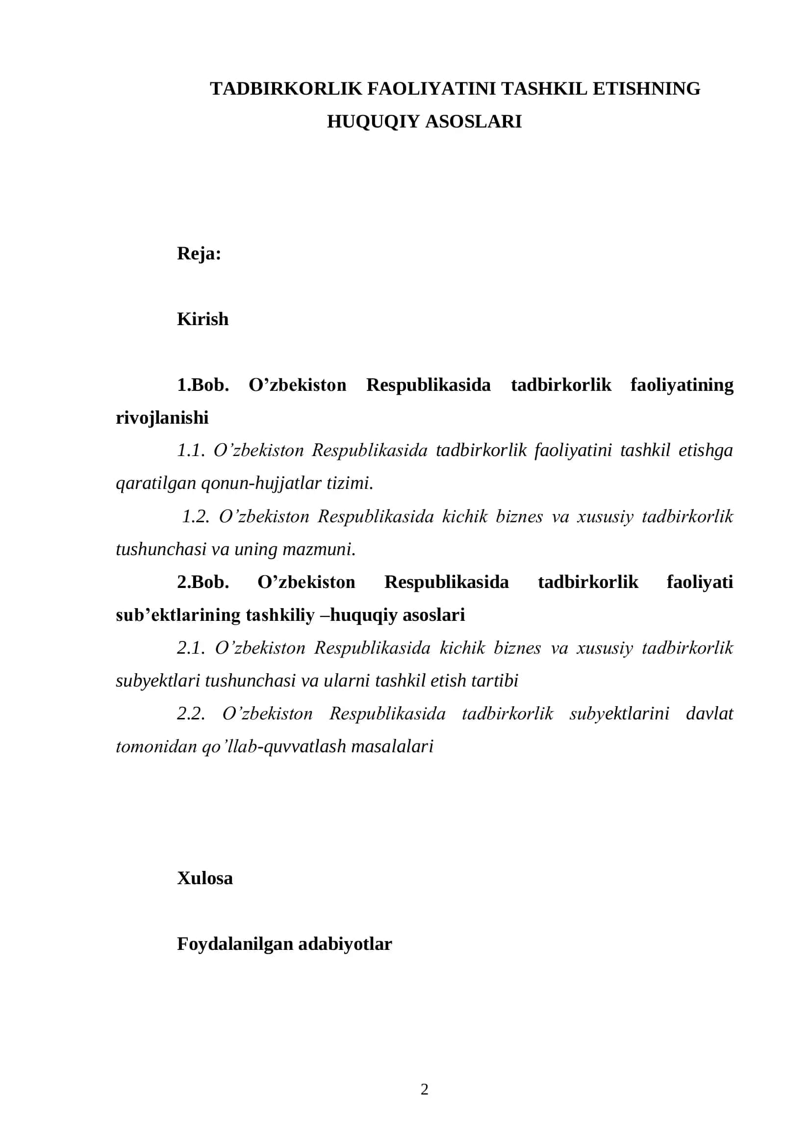 TADBIRKORLIK FAOLIYATINI TASHKIL ETISHNING HUQUQIY ASOSLARI 2