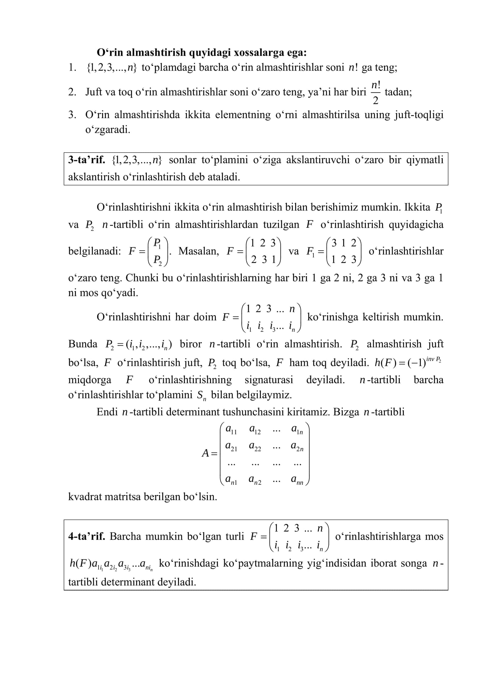 Determinantlar nazariyasi 2
