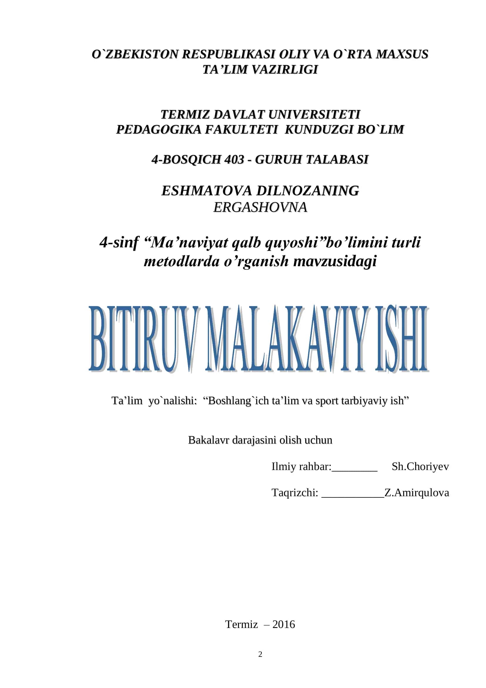 ESHMATOVA DILNOZANING 2