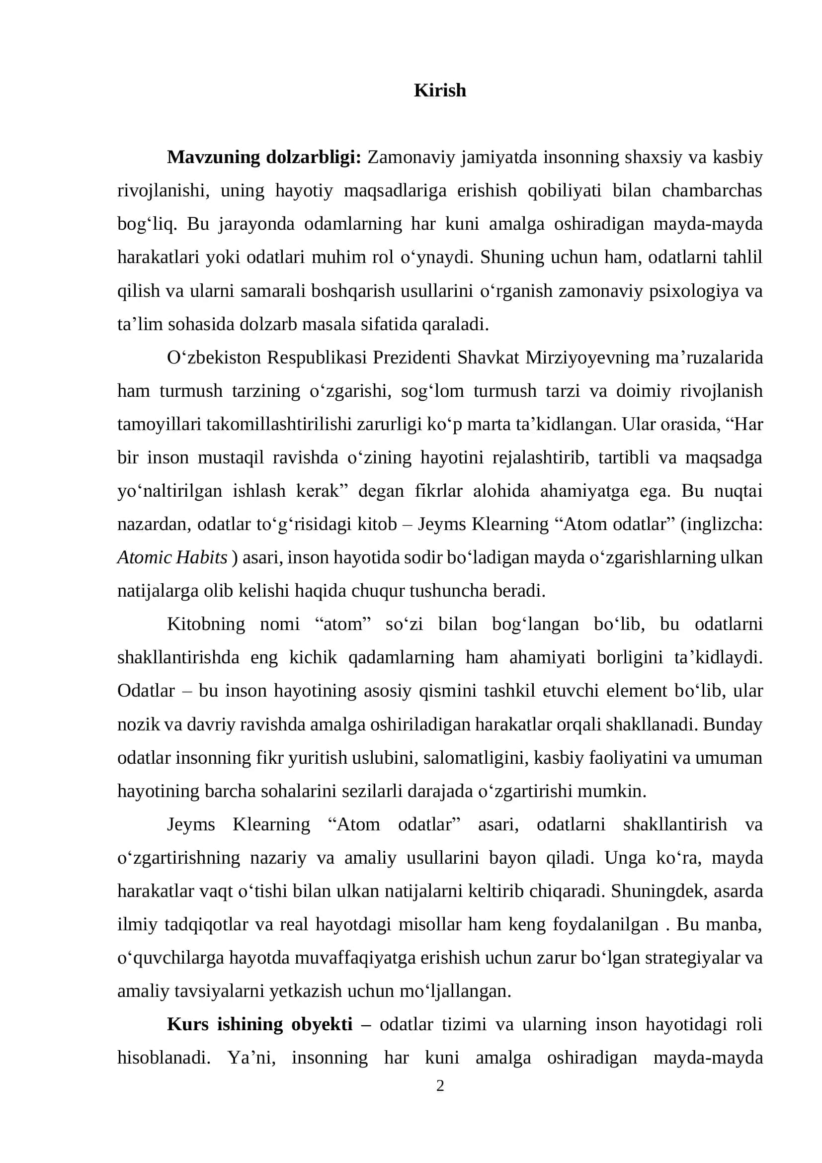 Atom odatlar asarining nazariy asoslari 2