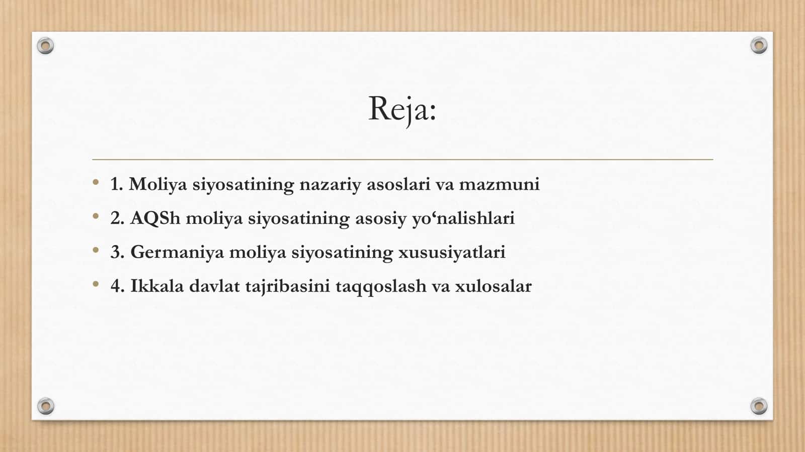 Moliya siyosatining nazariy asoslari 2