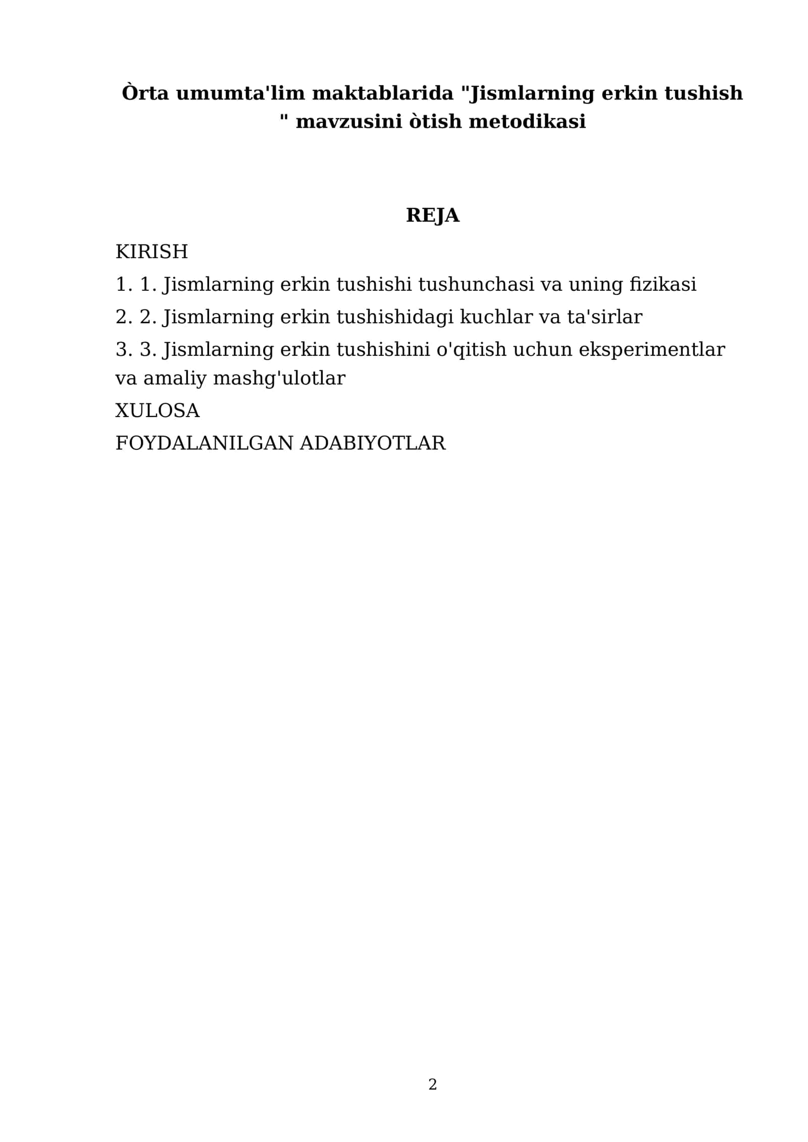 Jismlarning erkin tushish metodikasi 2