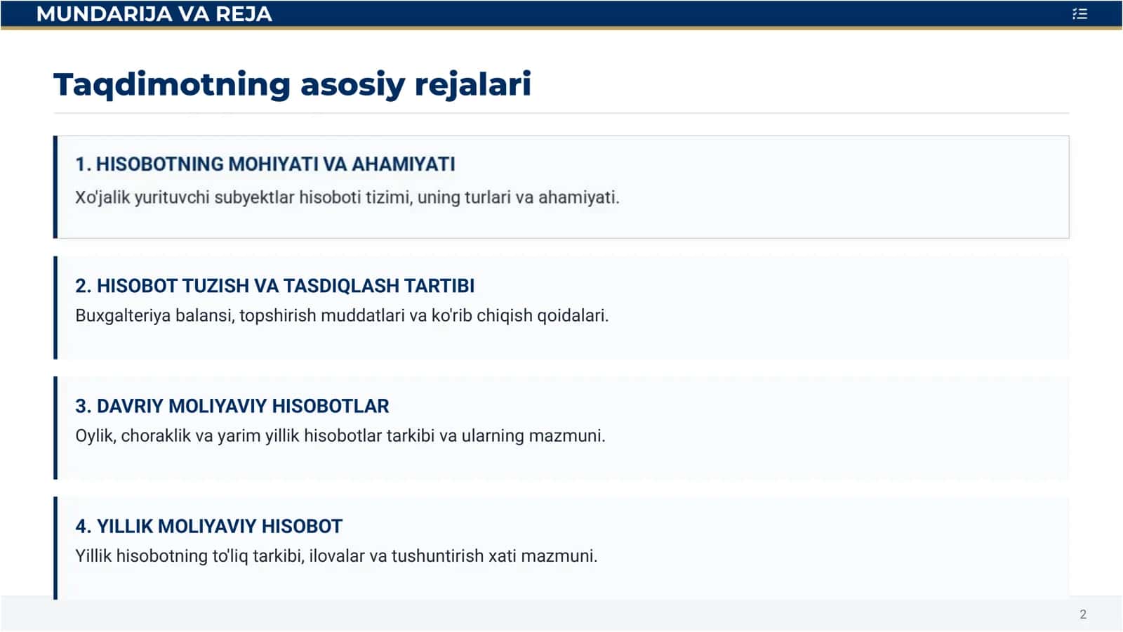 Moliyaviy hisobotni tuzish va taqdim etish 2
