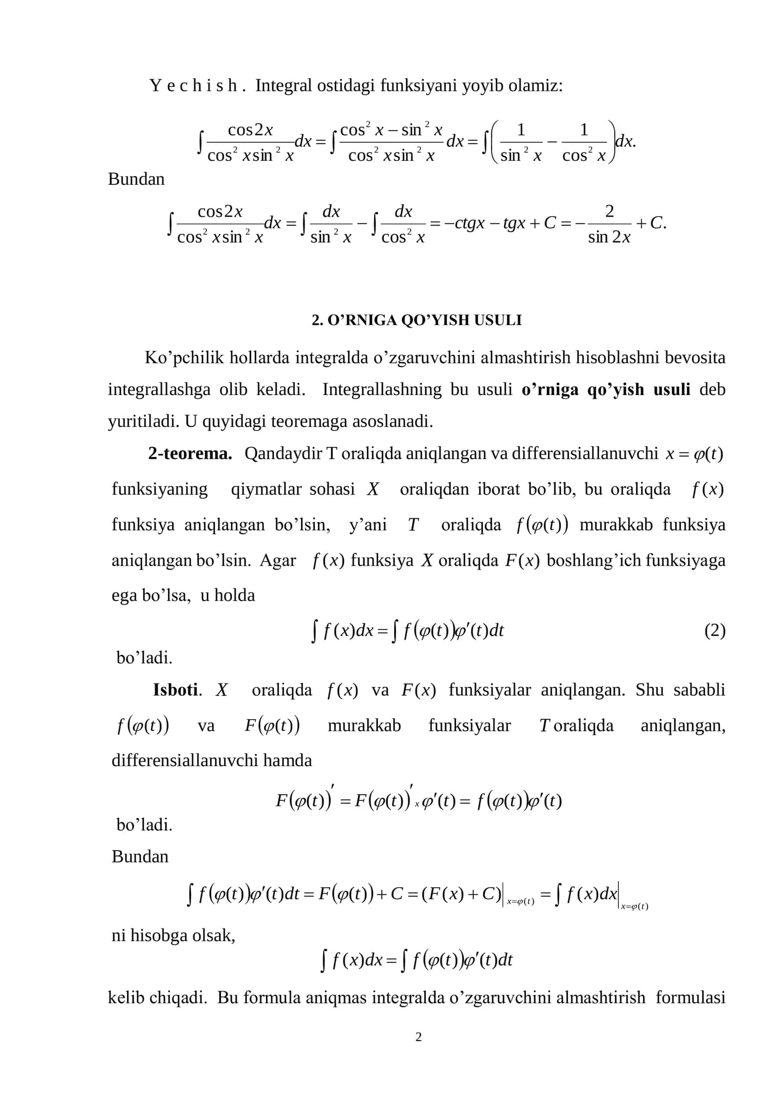 INTEGRALLASH METODLARI 2
