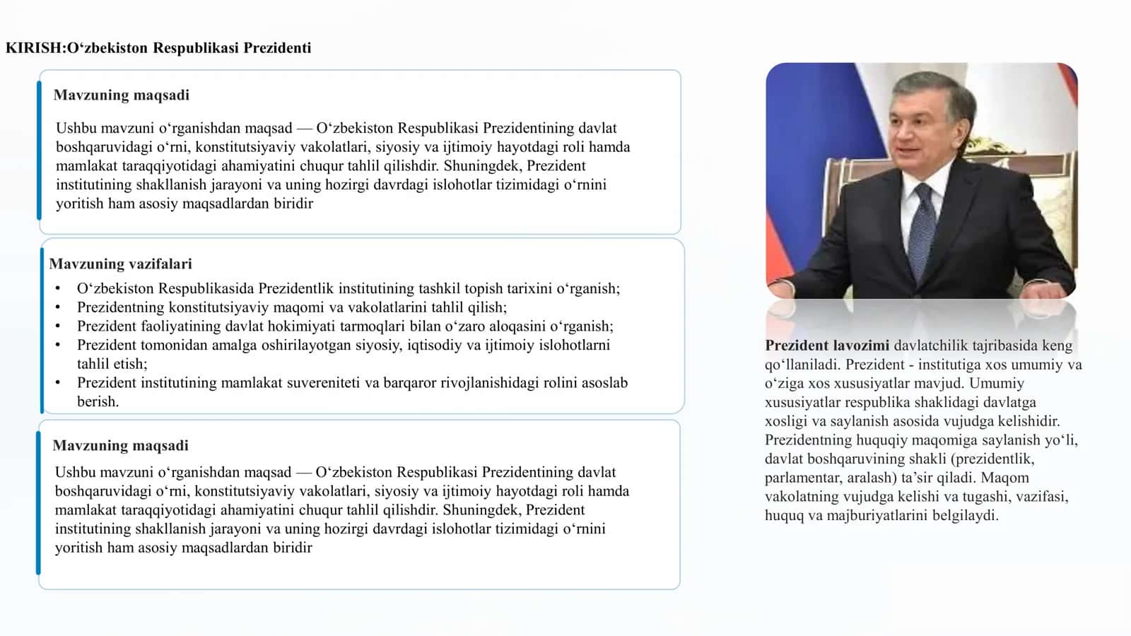 O‘zbekiston Respublikasi
Prezidenti 2