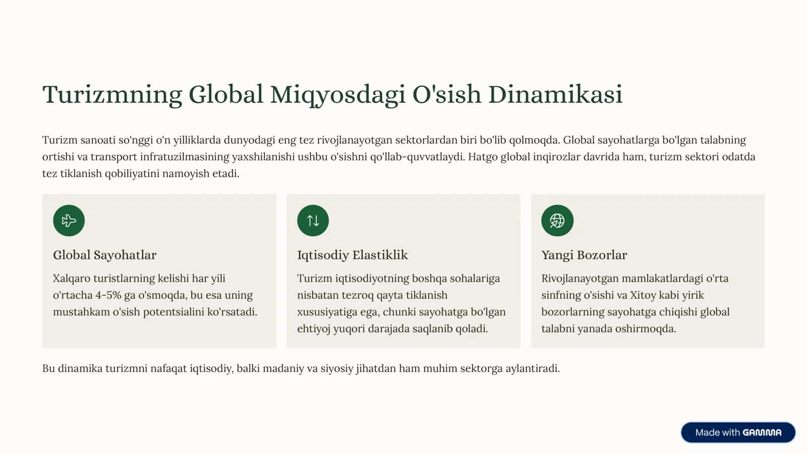 Turizmning Global Iqtisodiyotdagi Rolini O'rganing 2