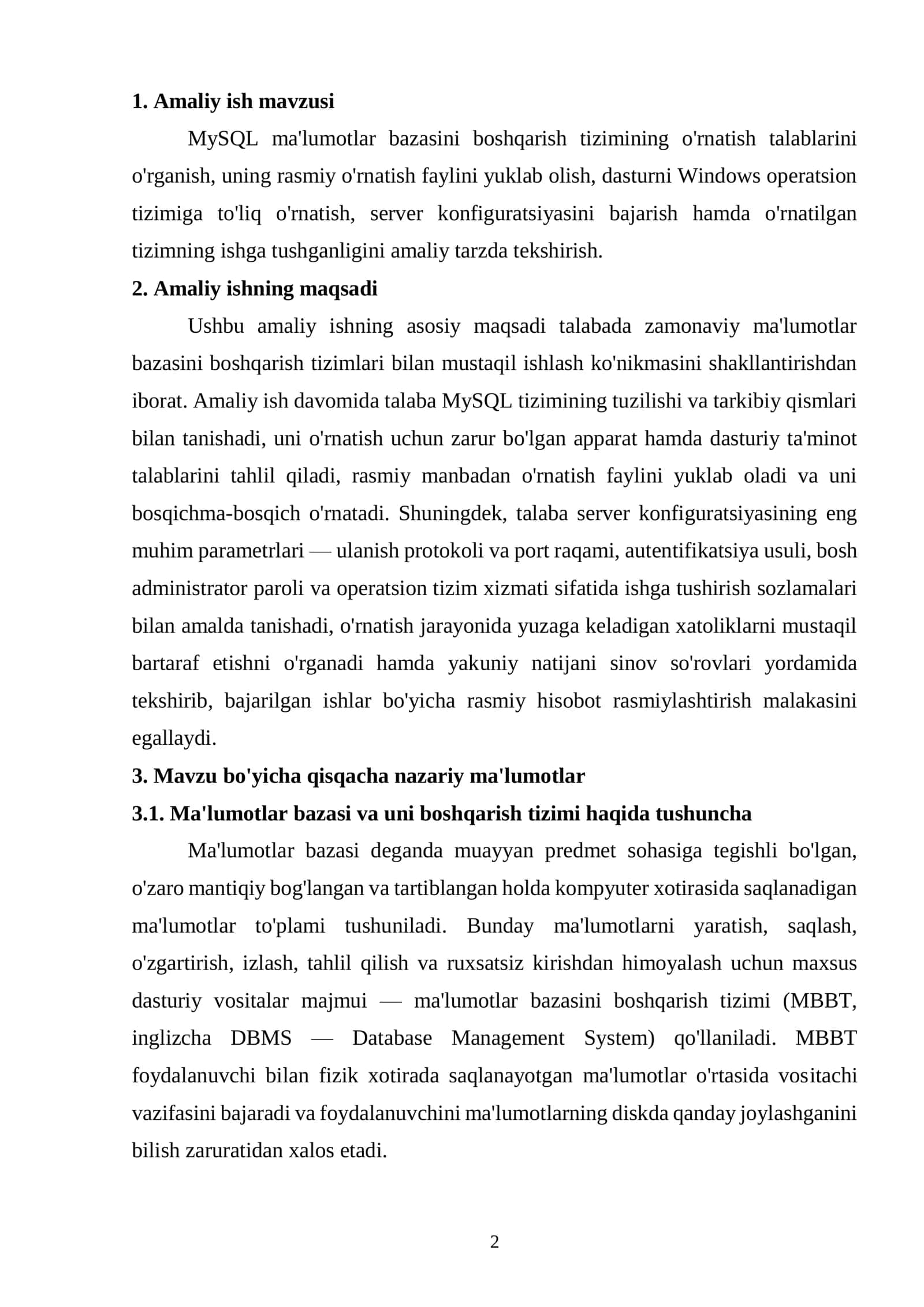MySQL ma'lumotlar bazasini boshqarish tizimini o'rnatish va sozlash 2