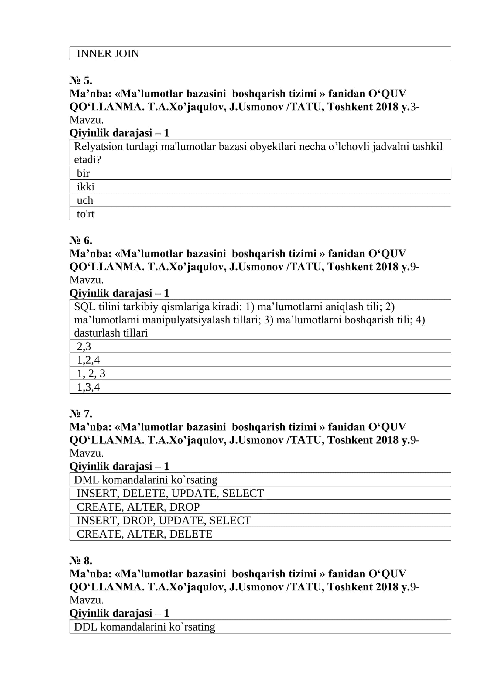 Ma’lumotlar bazasi boshqarish tizimi 2