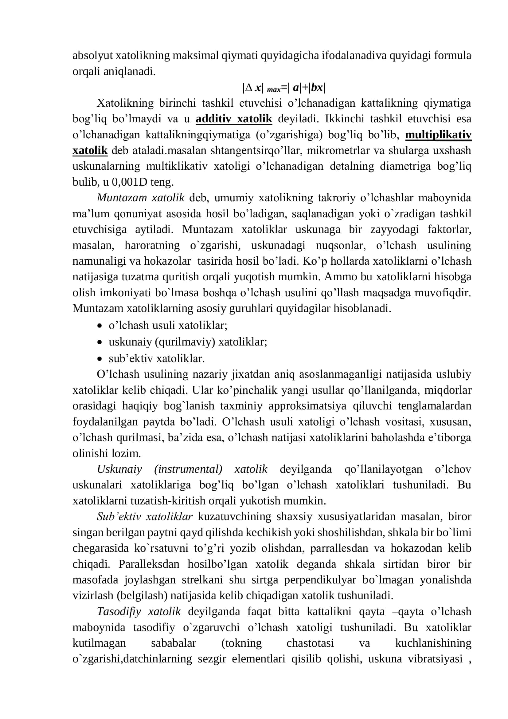 O’lchash ishlaridagi xatolik turlari 2