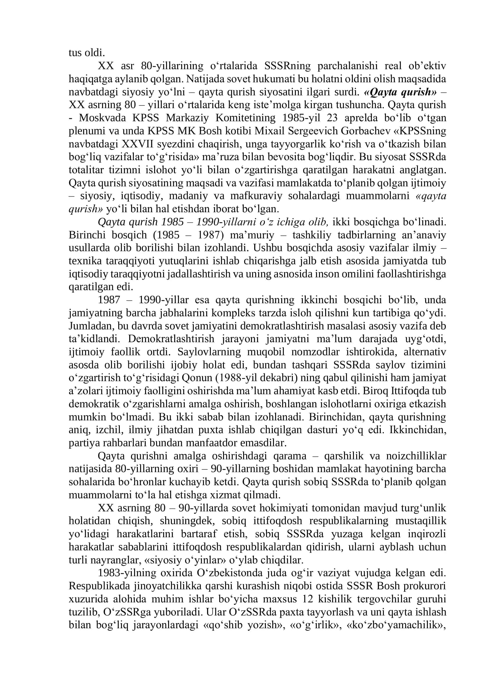 O‘zbekiston mustaqillikka erishish arafasida 2