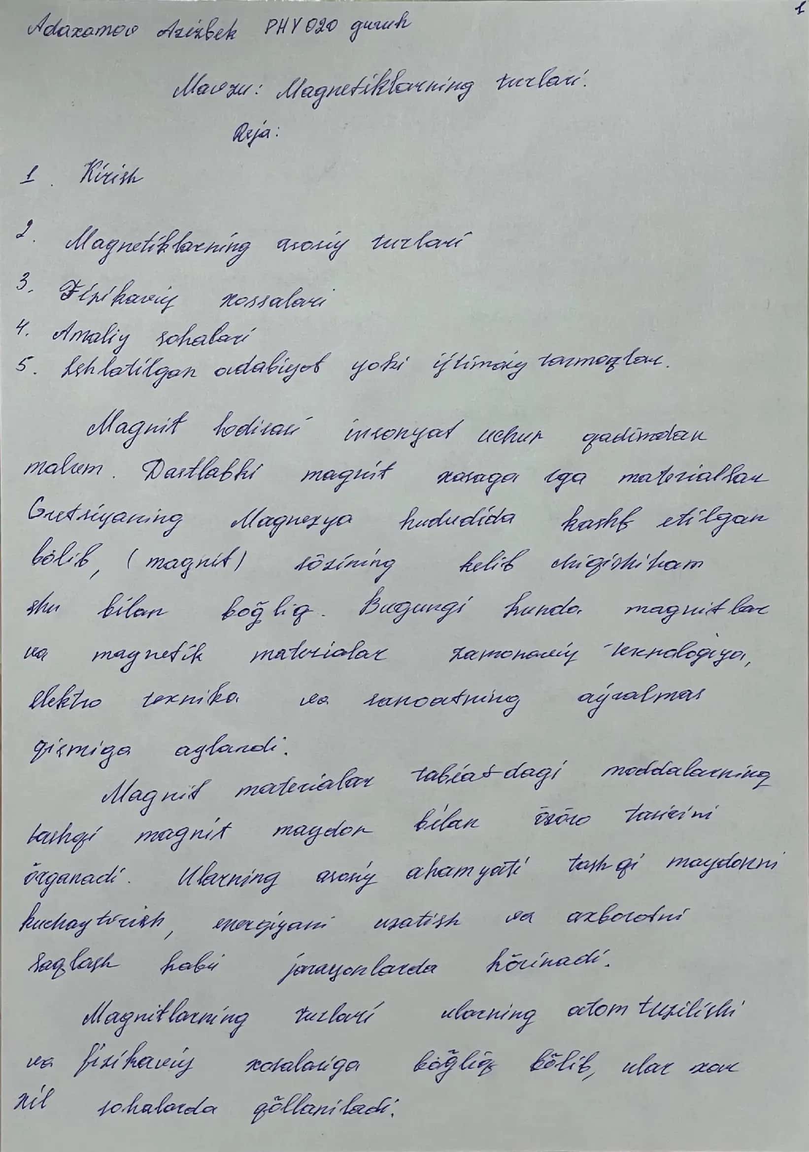 Mustaqil ish Magnitlarni turlari 2