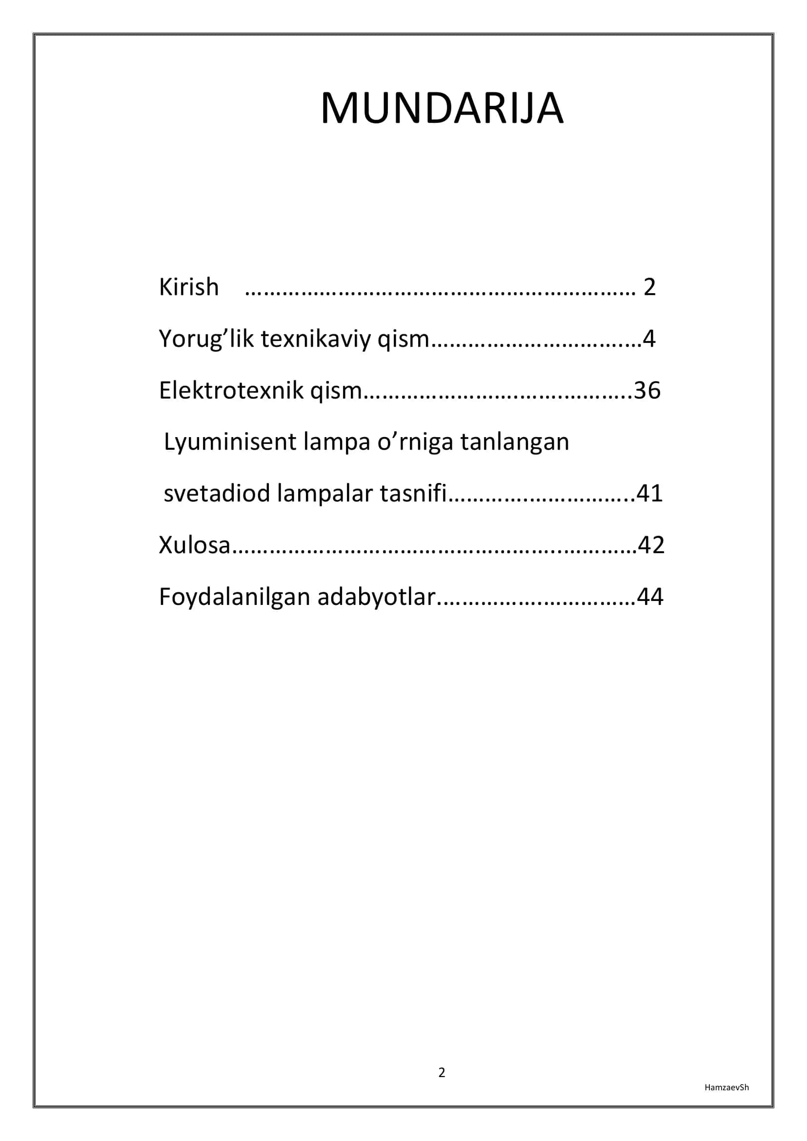 Elektr yoritish va nurlatish kurs ishi 2