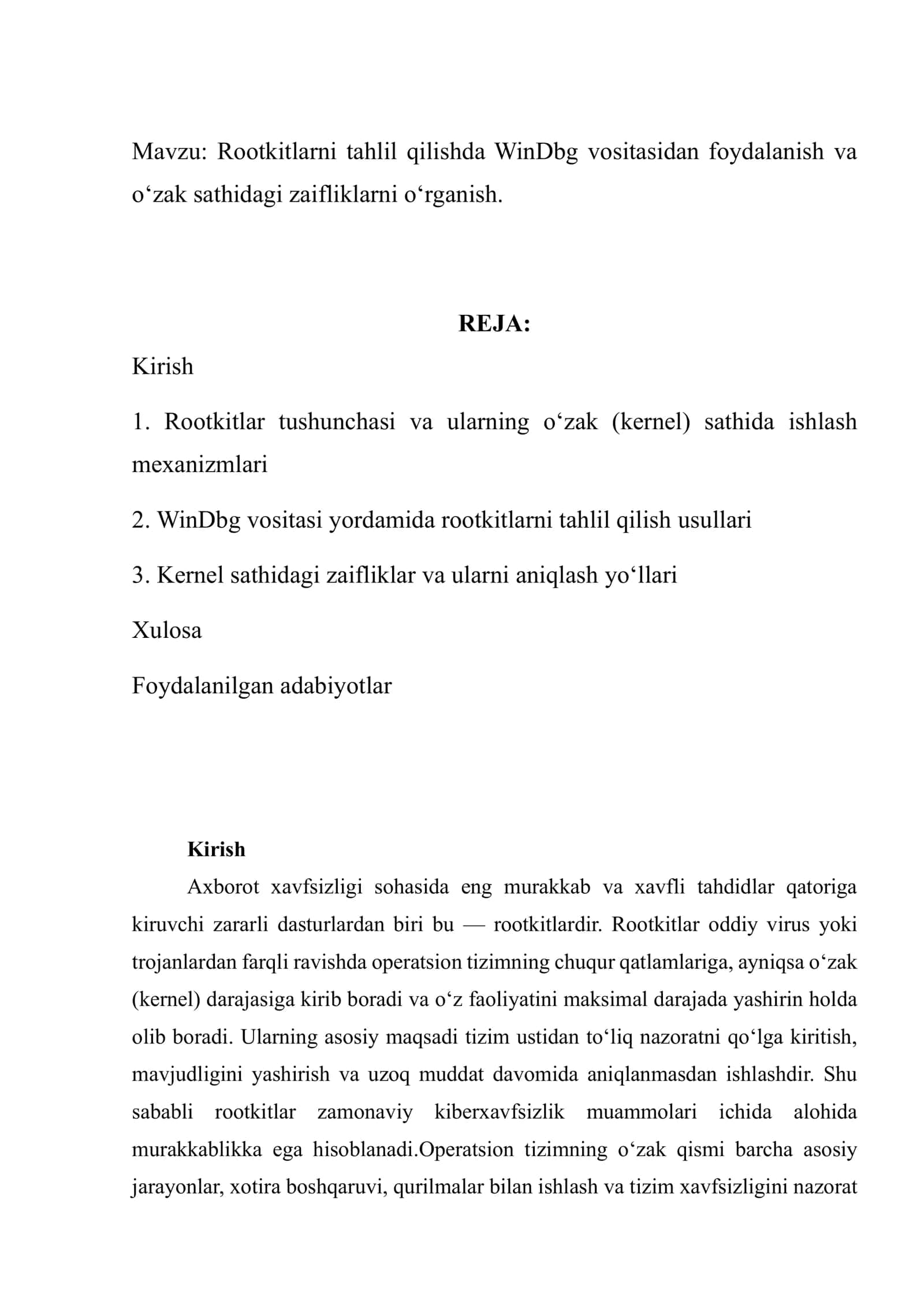 Rootkitlarni tahlil qilishda WinDbg vositasidan foydalanish 2