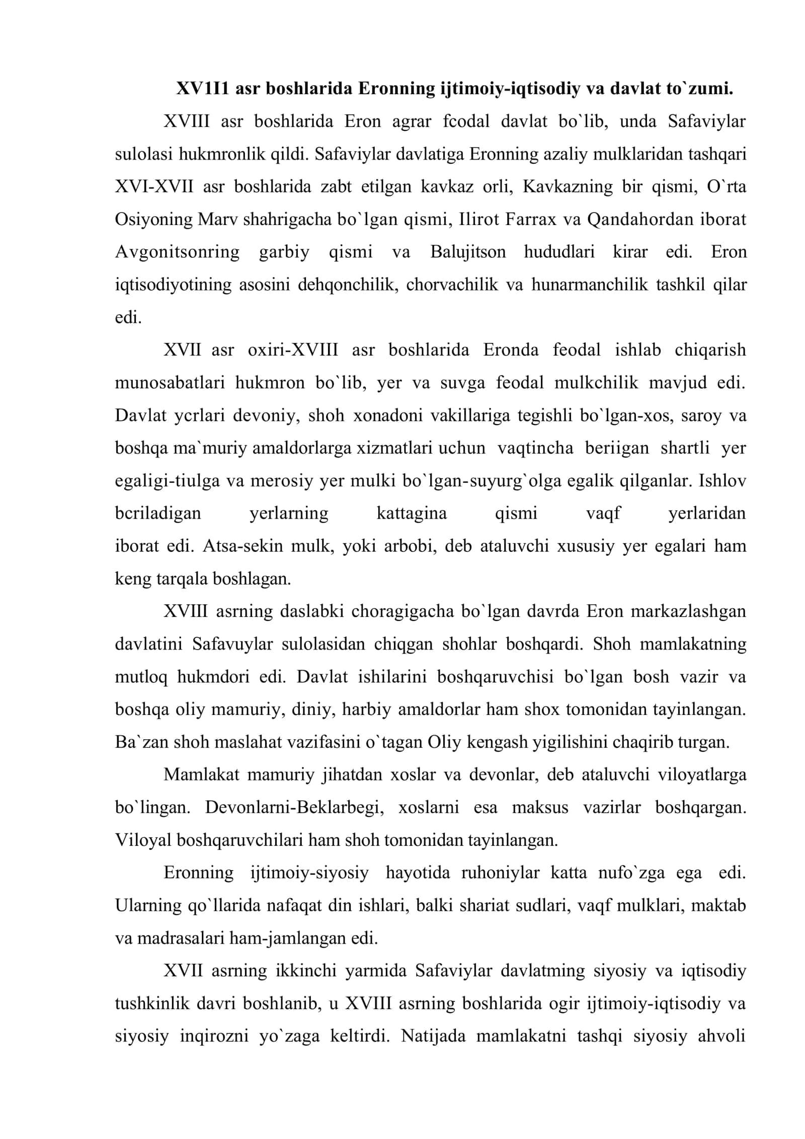 XVIII asr -XIX asr o`rtalarida Eron 2