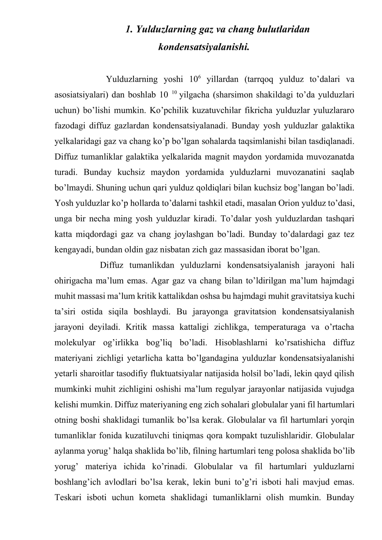 Yulduzlarning paydo bo’lishi va evolyutsiyasi 2