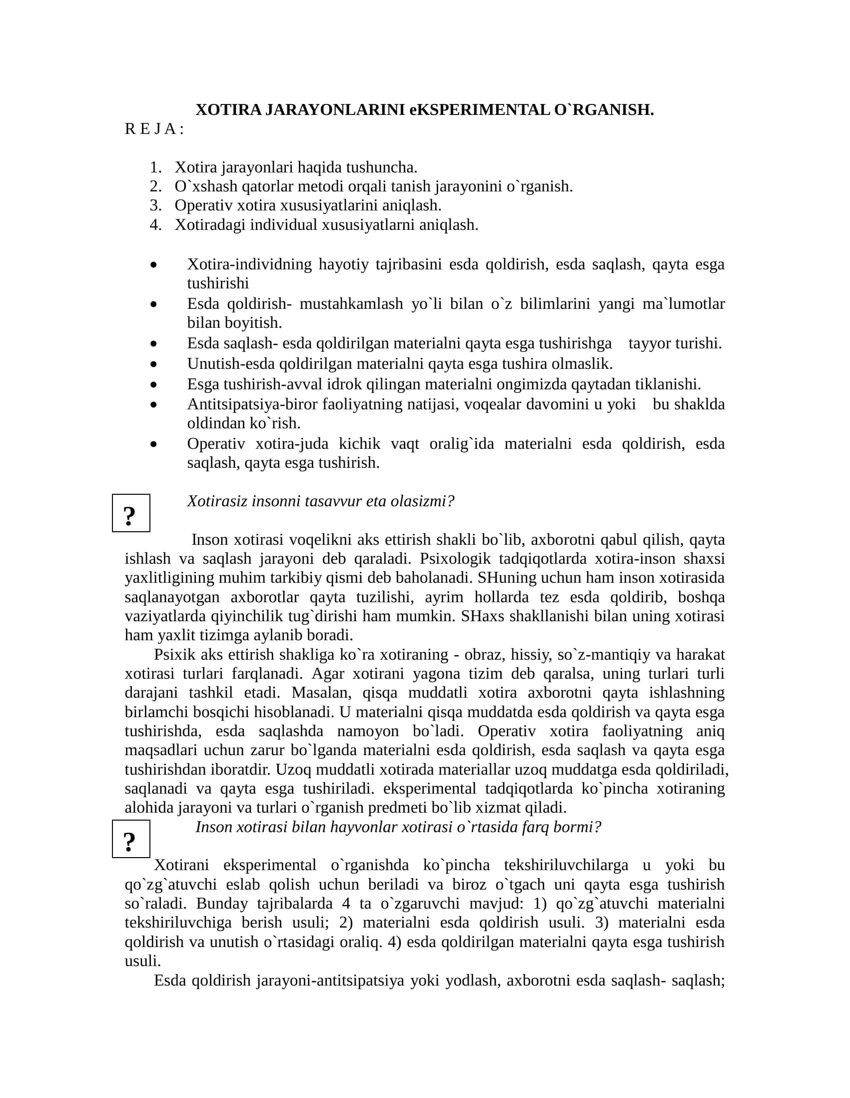 XOTIRA JARAYONLARI 2