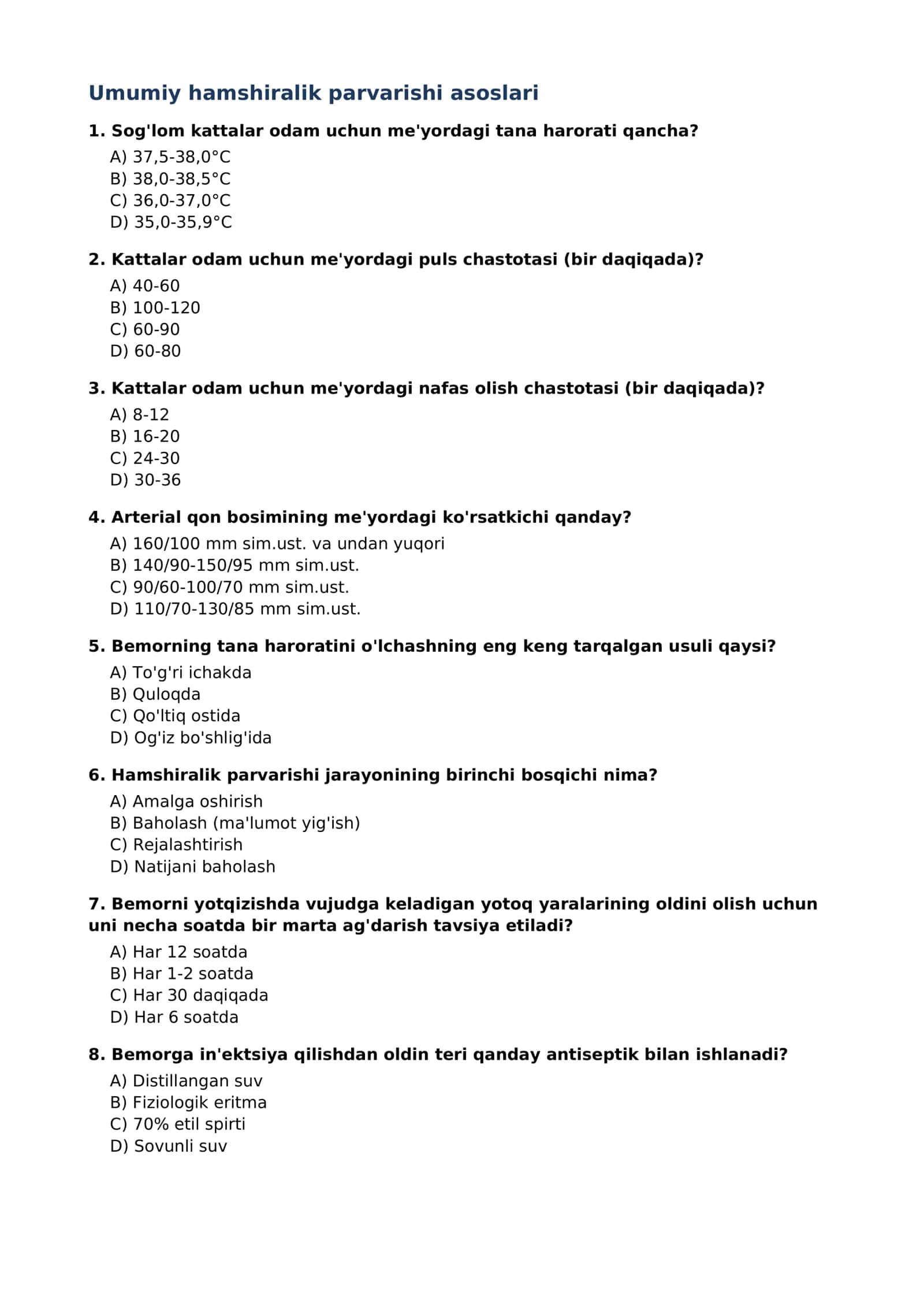HAMSHIRALIK ISHI TEST SAVOLLARI 2