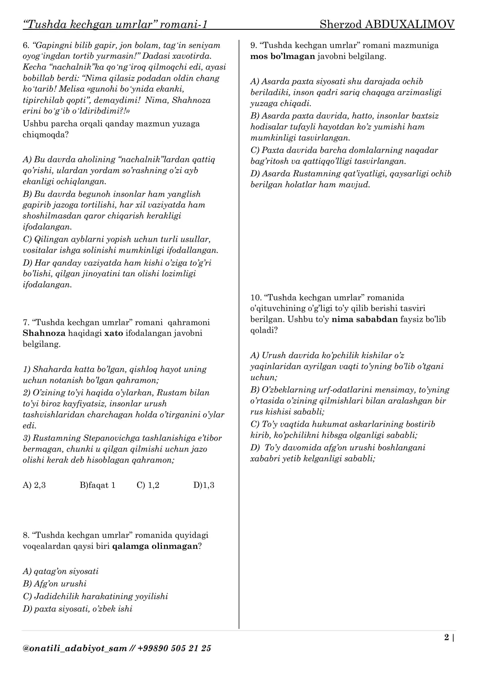 "Tushda kechgan umrlar" romani-1 2