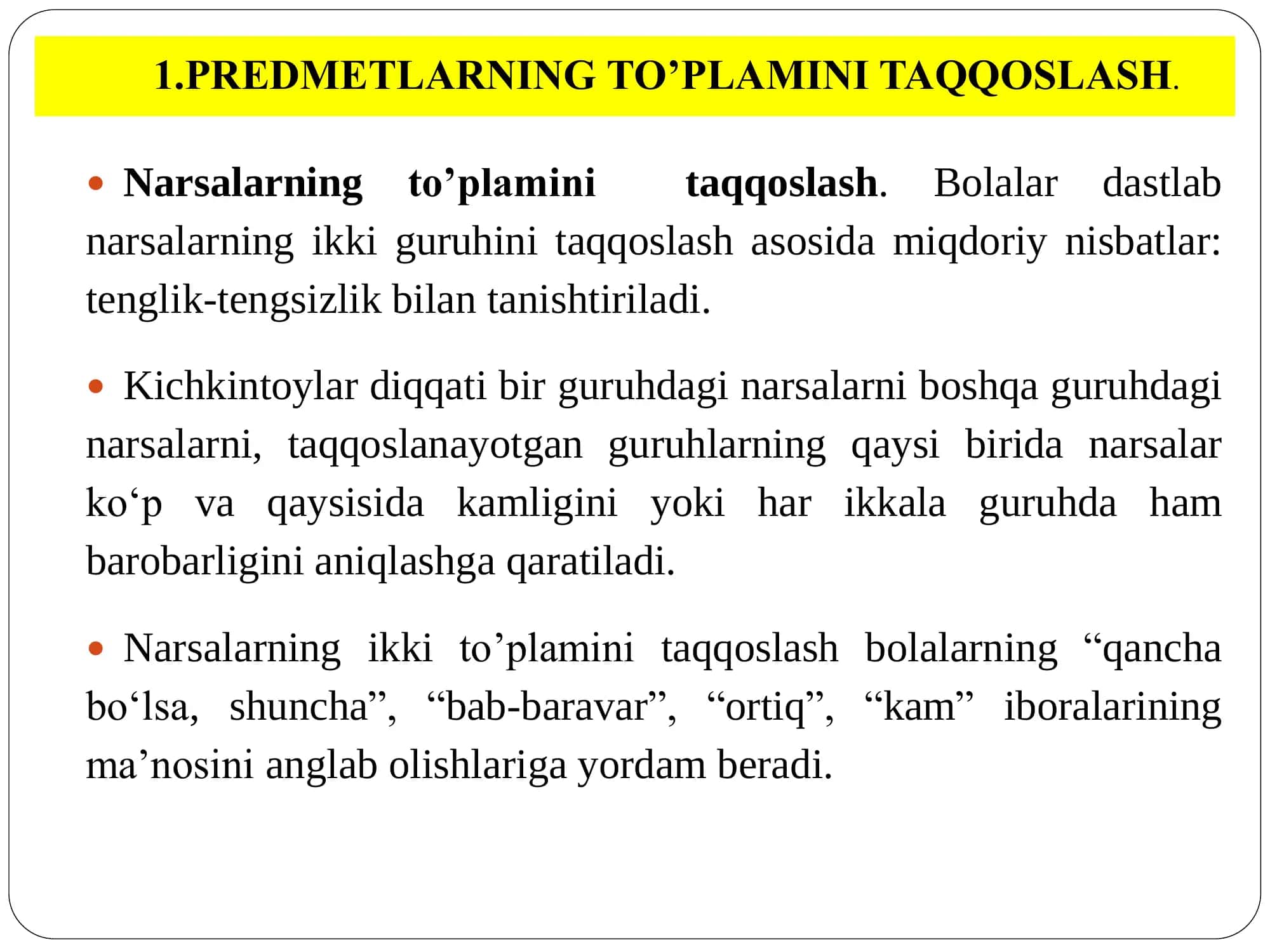 Narsalarning to’plamini taqqoslash 2